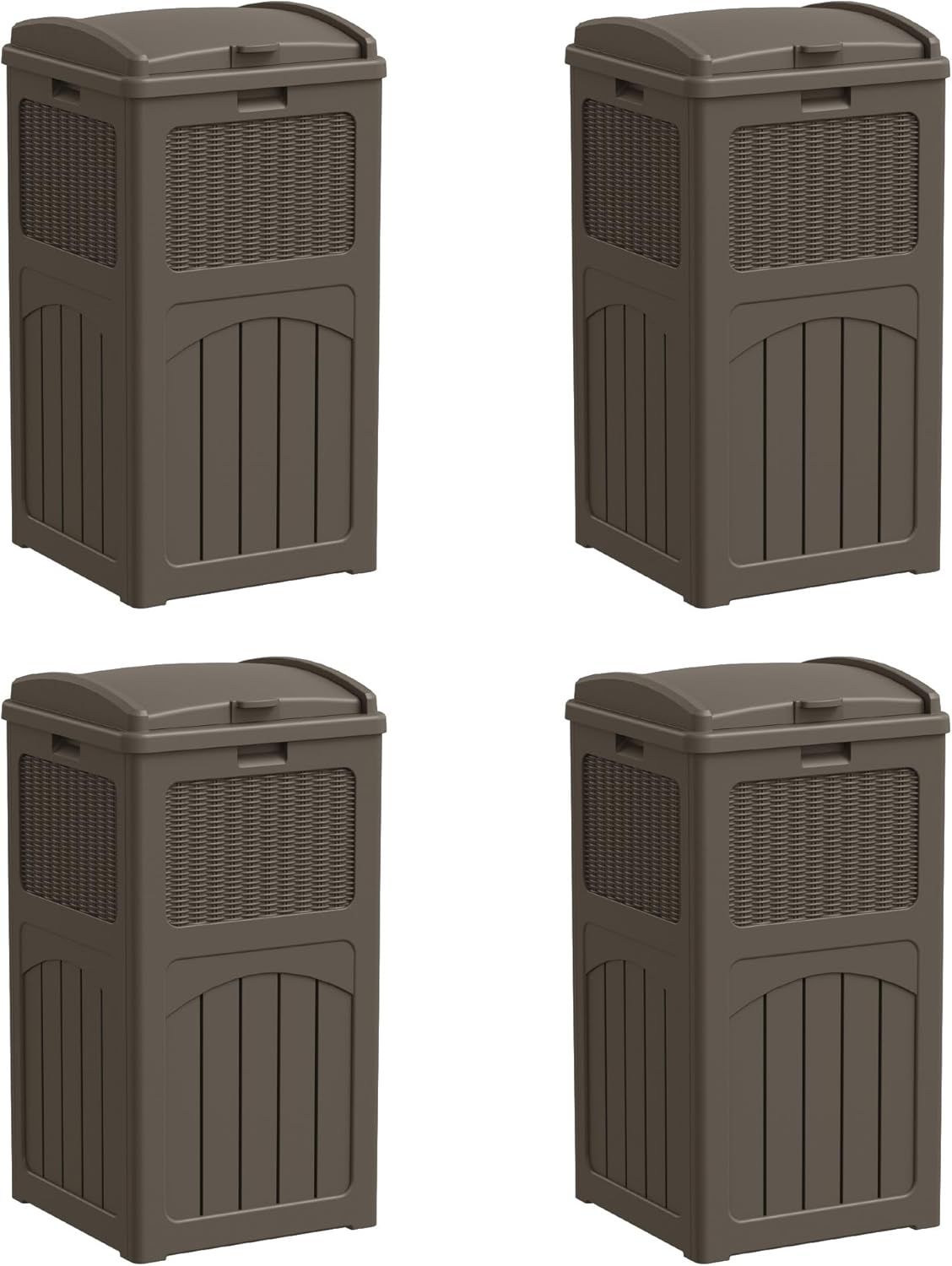 YESHOMY 4 Pack Outdoor Trash Can with Lid, Garbage Bins for Garden, Porch, Home and Kitchen, Brown