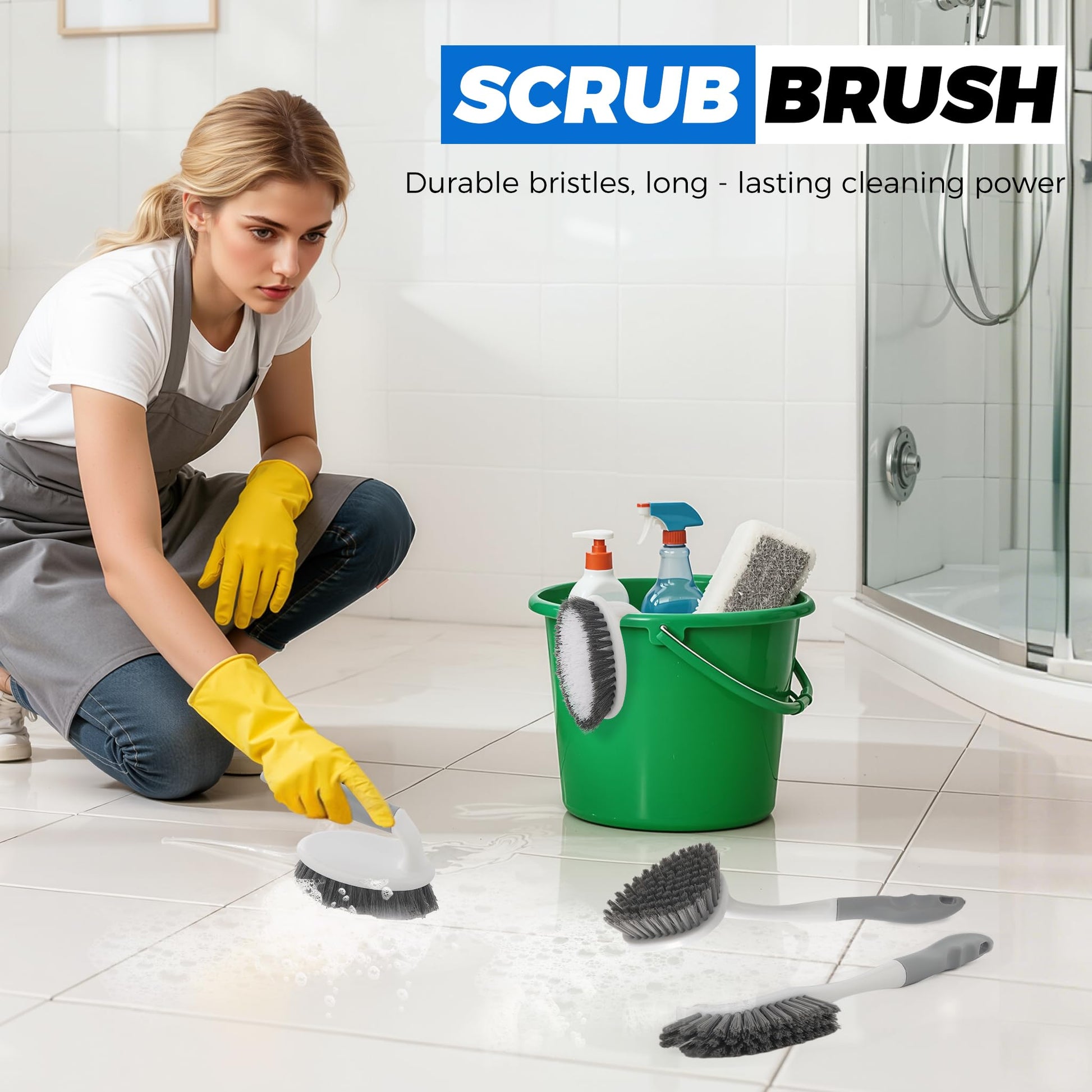 3 Pack Heavy Duty Scrub Brush Set for Household Use, Long Scrub Brush, Handheld Scrub Brush, and