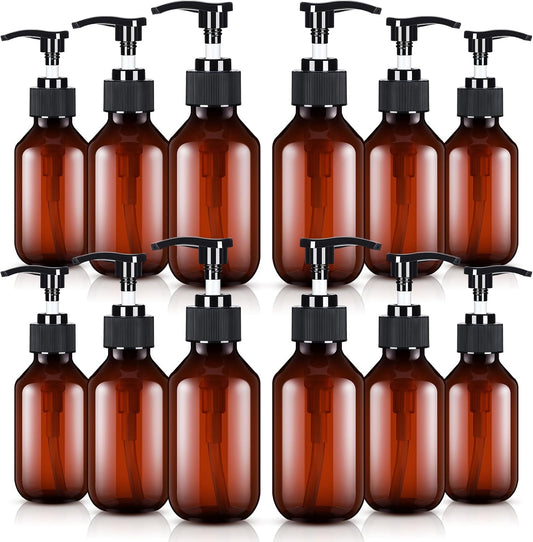 Tessco for you 12 Pack Amber Soap Dispenser Empty Plastic Pump Bottles Dispenser Refillable Shampoo Container for Hand Sanitizer Soap Lotion Body Wash Conditioner Bathroom Kitchen Travel(3.4 Oz)