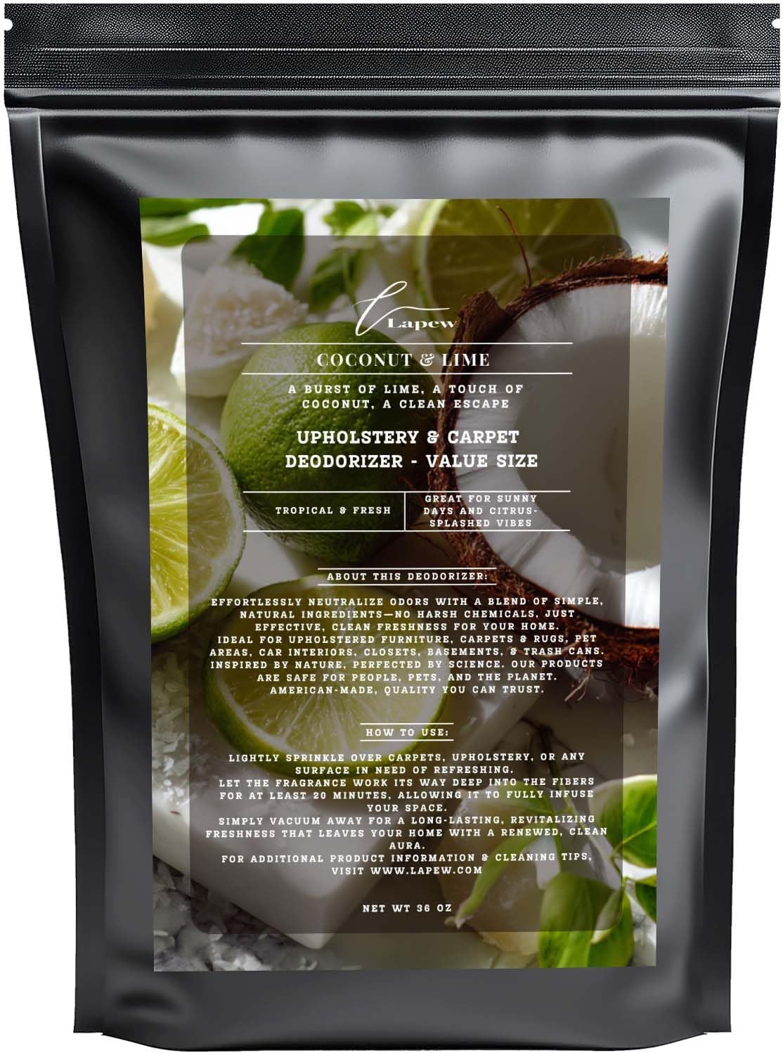 Coconut & Lime Carpet Freshener Powder Refill 36 oz | Powerful Odor Eliminator for Home | Upholstery Deodorizer | Carpet Deodorizer | Pet Urine | Cat Litter Box | Coconut Lime Verbena Fragrance