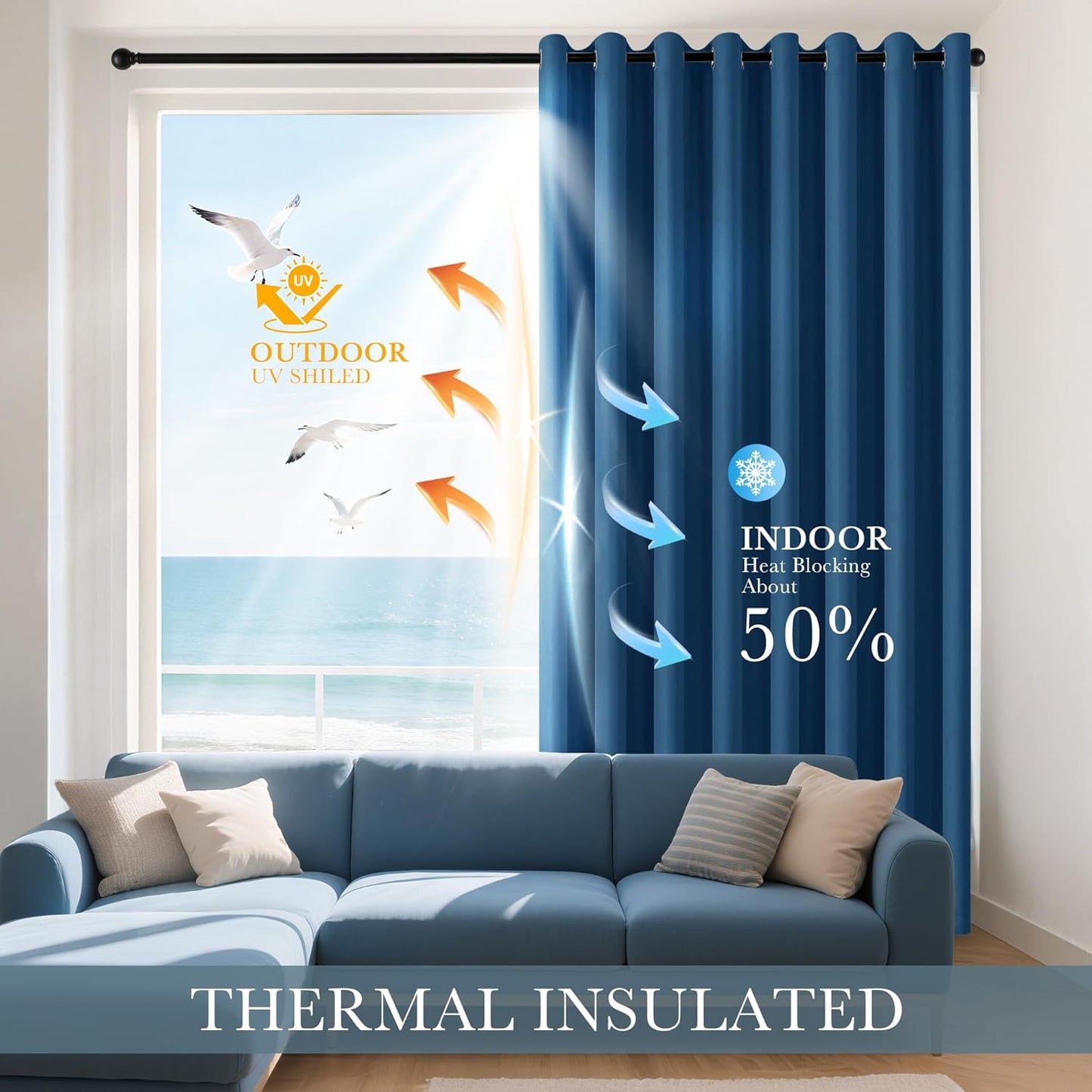 PONY DANCE Small Blackout Curtains for Bedroom - Room Darkening Thermal Insulated Window Draperies for Living Room Kitchen Home Office Bathroom Cafe, Wide 42 x Long 36, Ink Blue, 1 Pair