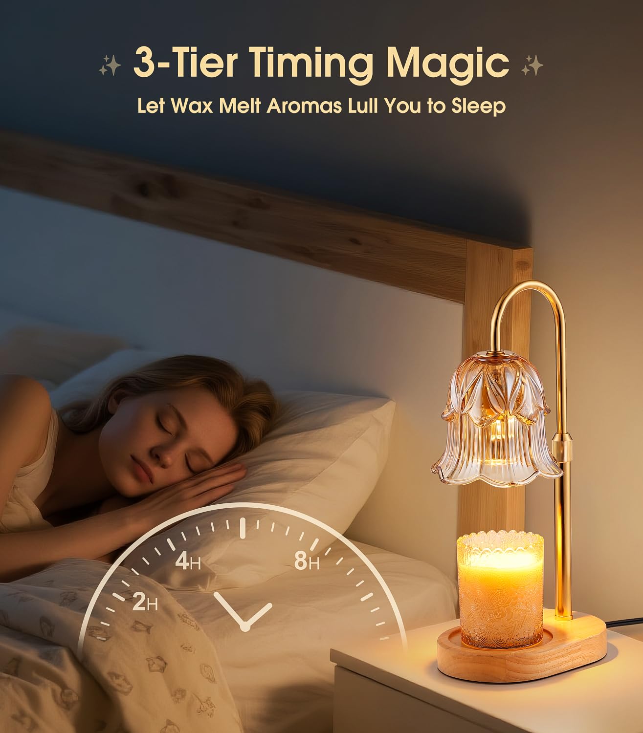 Candle Warmer Lamp Adjustable Timer - Electric Flower Glass Candles Light