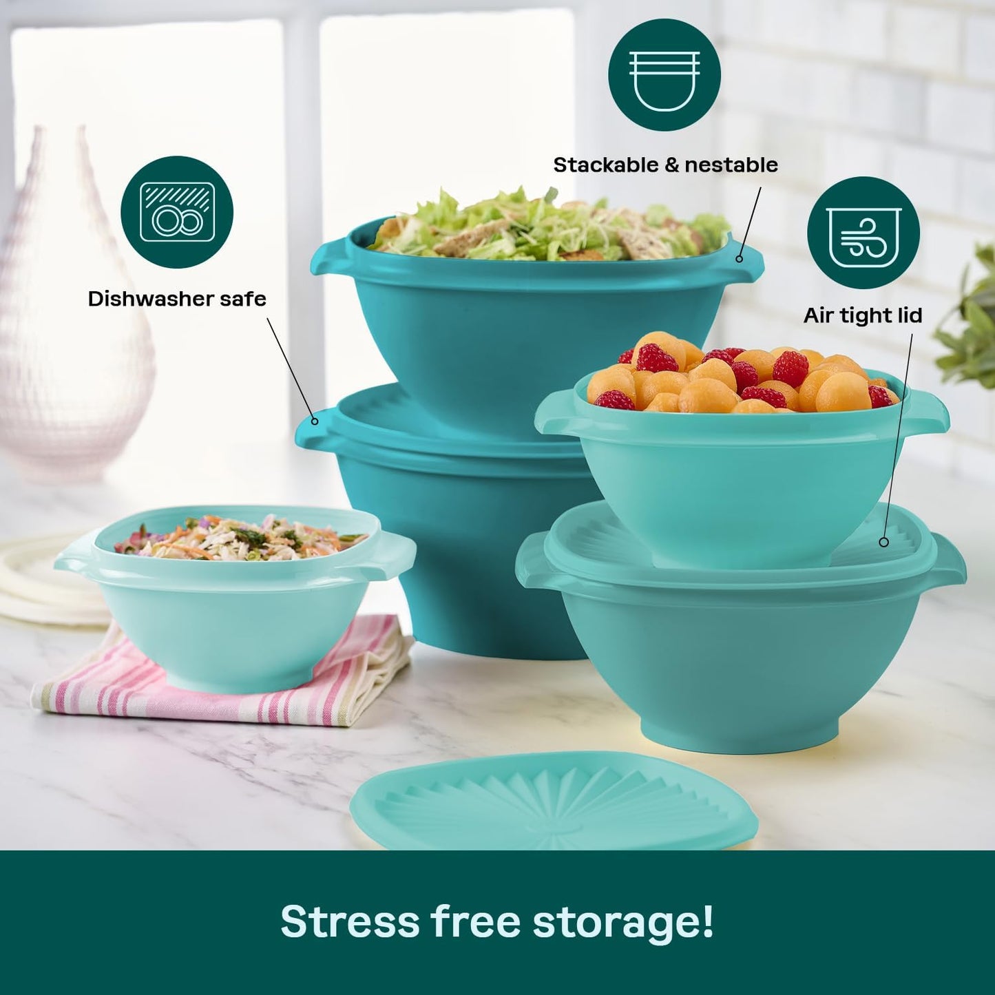 Tupperware Heritage Collection, New 10 Piece Food Storage Container Set in Vintage Green, Dishwasher Safe and BPA Free (5 Bowls, 5 Lids)