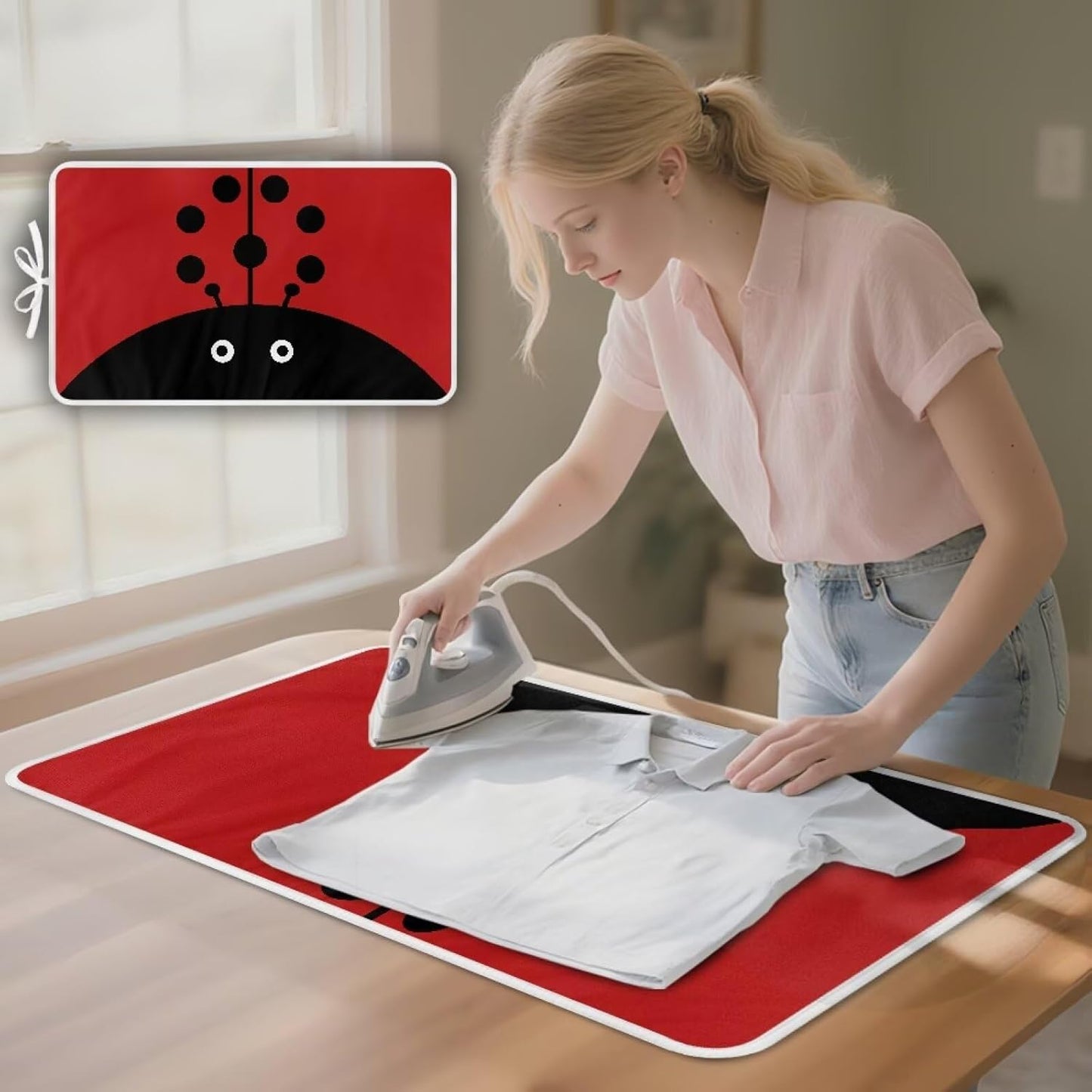Cute Iron Mat Blanket Travel Foldable Ladybugs Ironing Pad Fabric Ironing Board Cover for Top of Tabletop,Brown Thick & Large Portable Iron Pads 32 x 16 Inch