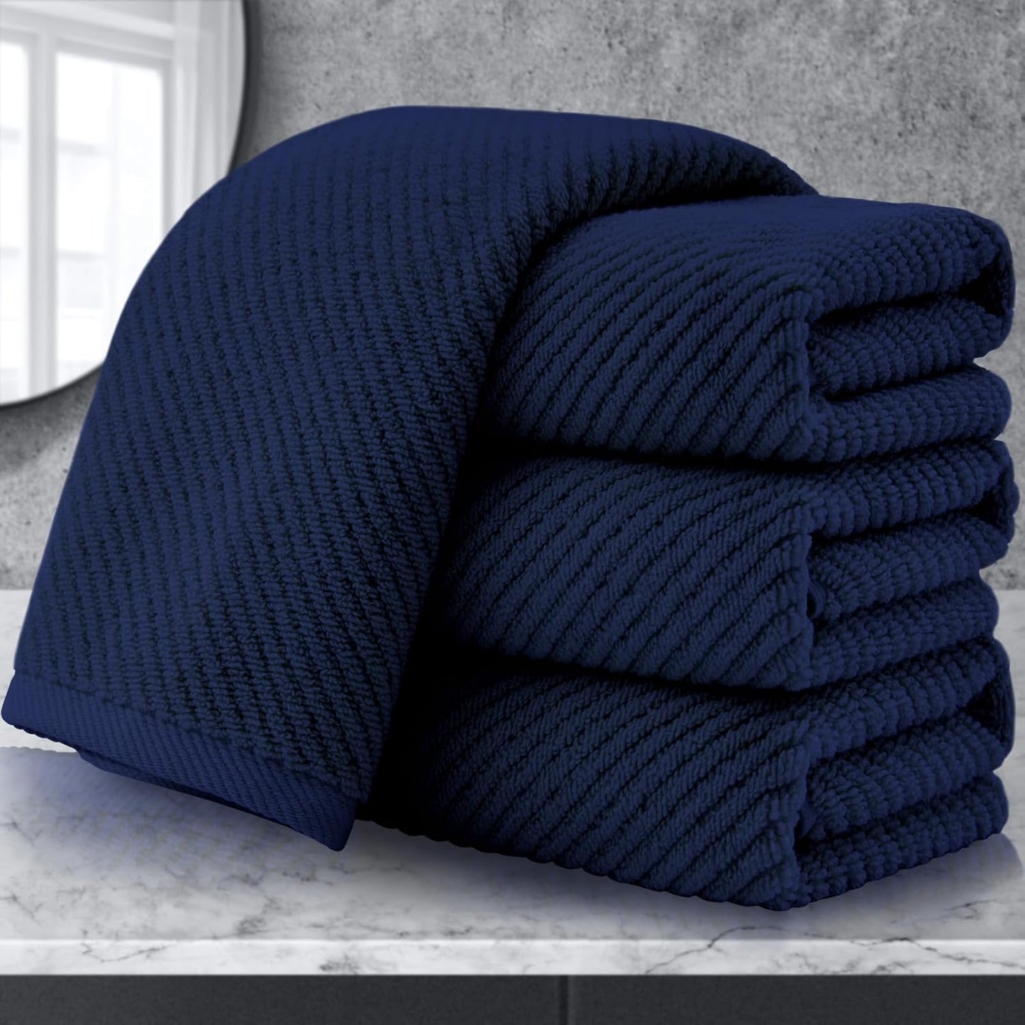 VOOVA & MOVAS Bathroom Hand Towels Set of 4, 18"x 28" - 100% Cotton | Lightweight | Thick | Quick Dry | Soft | Absorbent, Blue Hand Towels for Bathroom, Towel Gift Set, Navy Blue