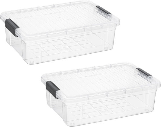 Superio Clear Storage Boxes with Lids, Plastic Container Bins for Organizing, Stackable Crates, BPA Free, Non Toxic, Odor Free, Organizers for Home, Office, School, and Dorm(13.7 Qt, 2 Pack)