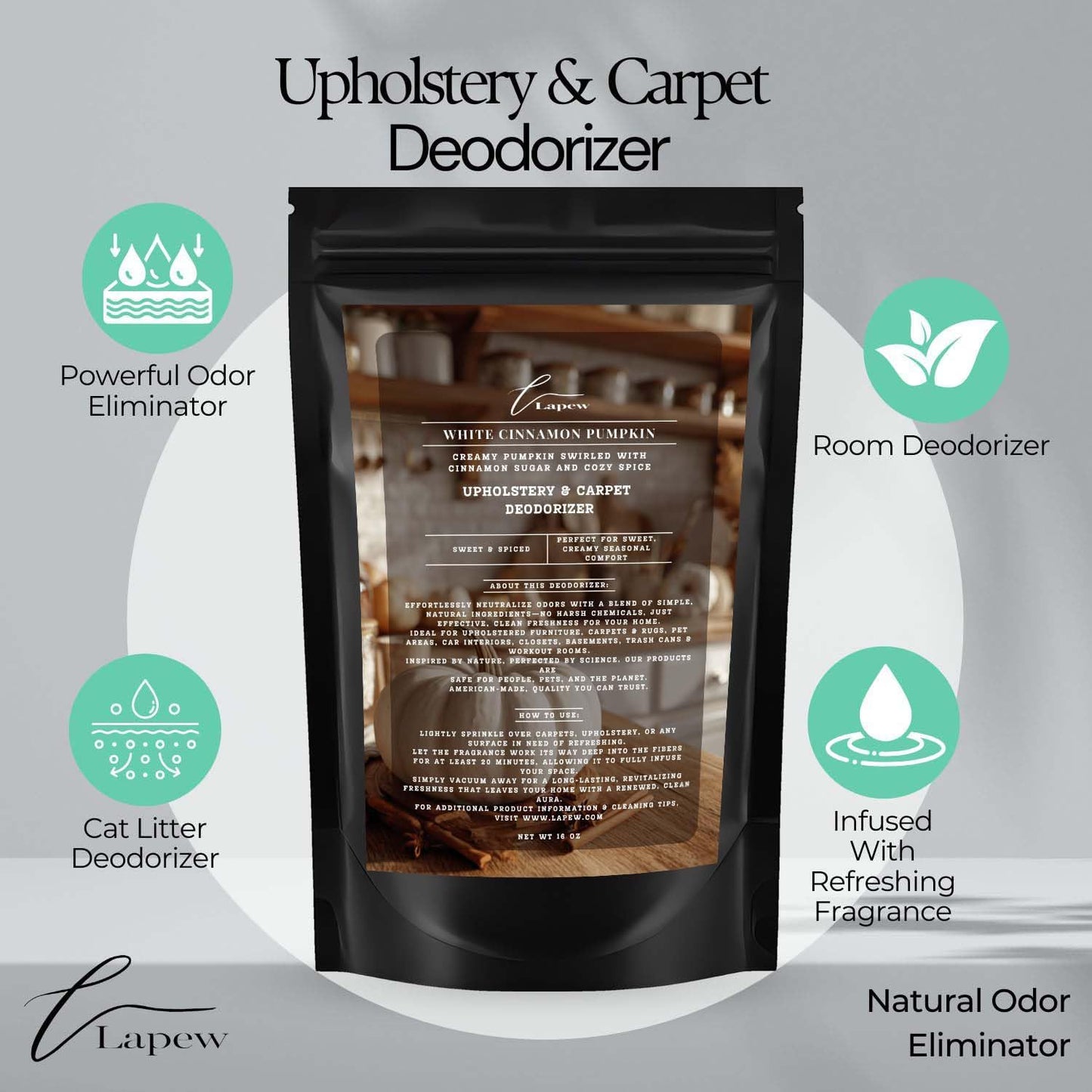 White Cinnamon Pumpkin Carpet Freshener Powder: Powerful Odor Eliminator for Home, Upholstery Deodorizer, Carpet Deodorizer, Pet Urine, Cat Litter Box - White Pumpkin Fragrance