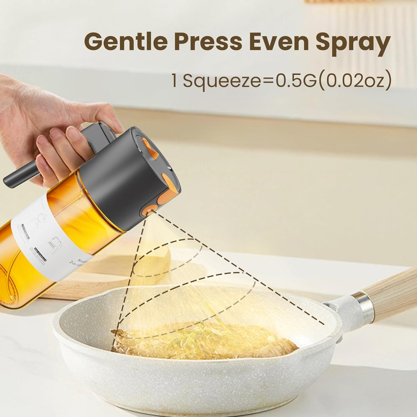 Upgrade 2 in 1 Oil Sprayer for Cooking, 17oz Light-Blocking Glass Olive Oil Dispenser Bottle for Kitchen,Food-Grade Oil Mister with 8 Stickers for Salad, Frying (Brown Bottle-Black Cap)