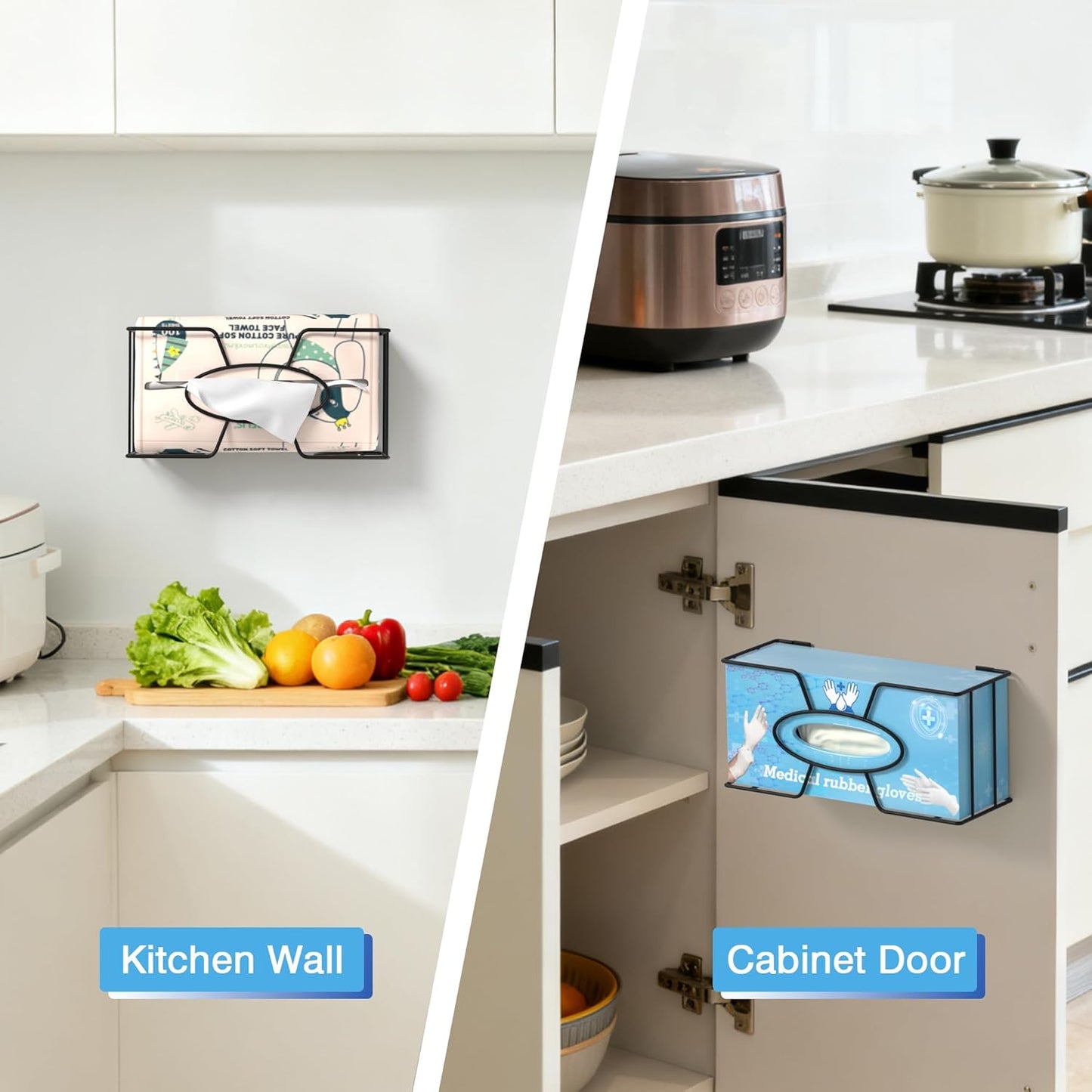 Glove Box Holder for Wall Mount, 2 Pack Disposable Glove Dispenser, Metal Box Organizer for Rubber Latex Gloves Organizer Facial Tissue - Two Size (Large+Small)