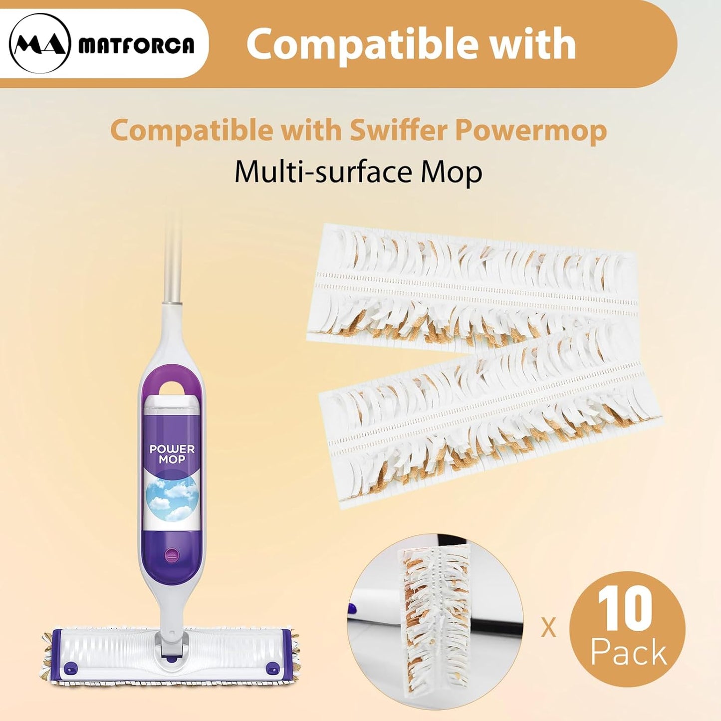 10 Pack Disposable Power Mop Pads Refilles for Swiffer PowerMop Multi-Surface Replacement Mopping Refills Pads