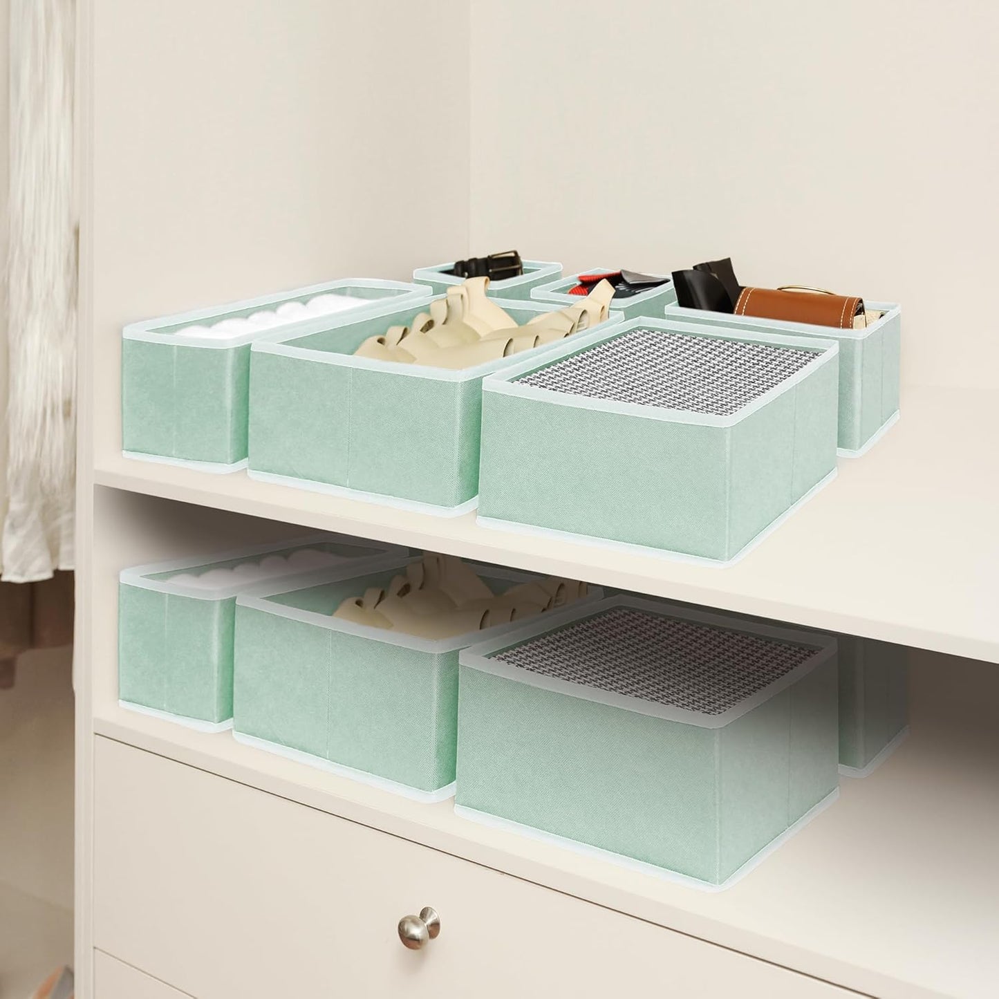 Cupic Cupid Drawer Organizer, Dresser Organizers, Foldabe Drawer Organizer Clothes, Closet Organization and Storage Dividers for Socks, Underwear and Diaper, Set of 12, Green