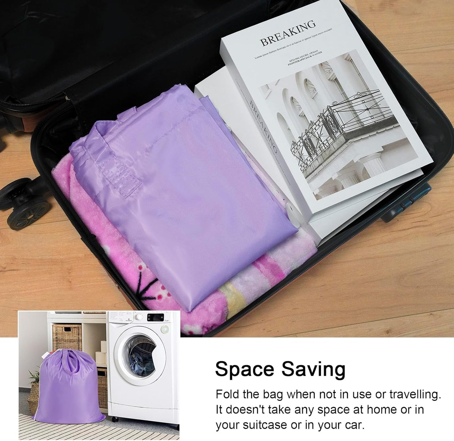 Polecasa Small Heavy Duty Laundry Bag with 130gsm Tear Resistant Fabric and Handles, Easy to Carry Durable Dirty Clothes Drawstring Bag, Perfect for College Dorm, Travel, 2 Pack 21”x24”,Purple