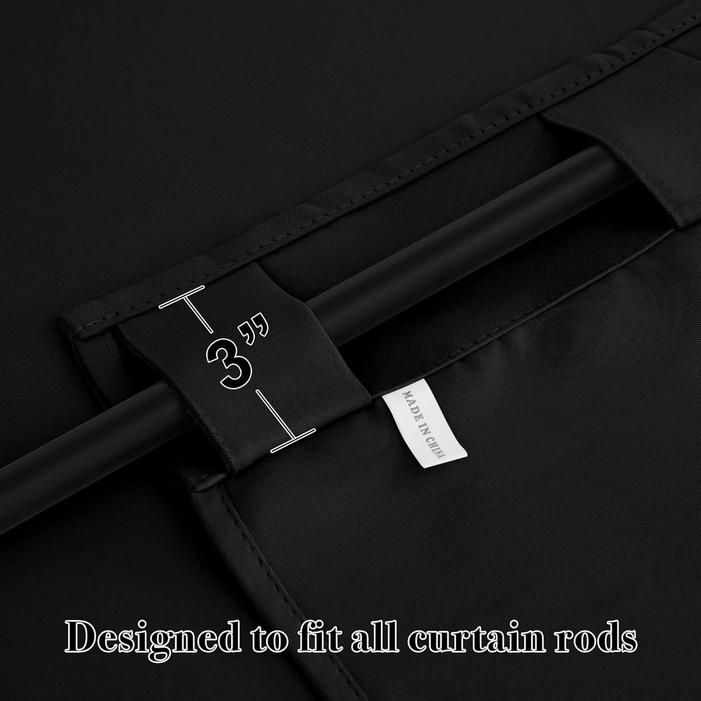 RYB HOME Blackout Curtains for Bedroom, Back Tab Curtain Drapes for Dining Room/Living Room/Garage/Staircase Window, Wide 42 x Long 72 inch, Black, 1 Pair