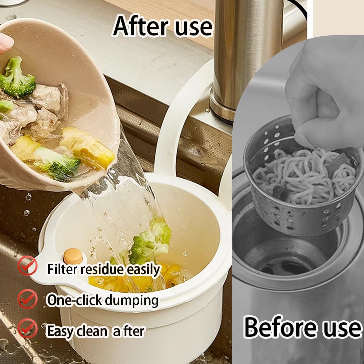 Sink Strainer Basket, Hanging Kitchen Sink Strainer Basket, Press to Dump, Easy Installation, Food Fruit & Vegetable Drainer Rack, Corner Waste Collector (Yellow)