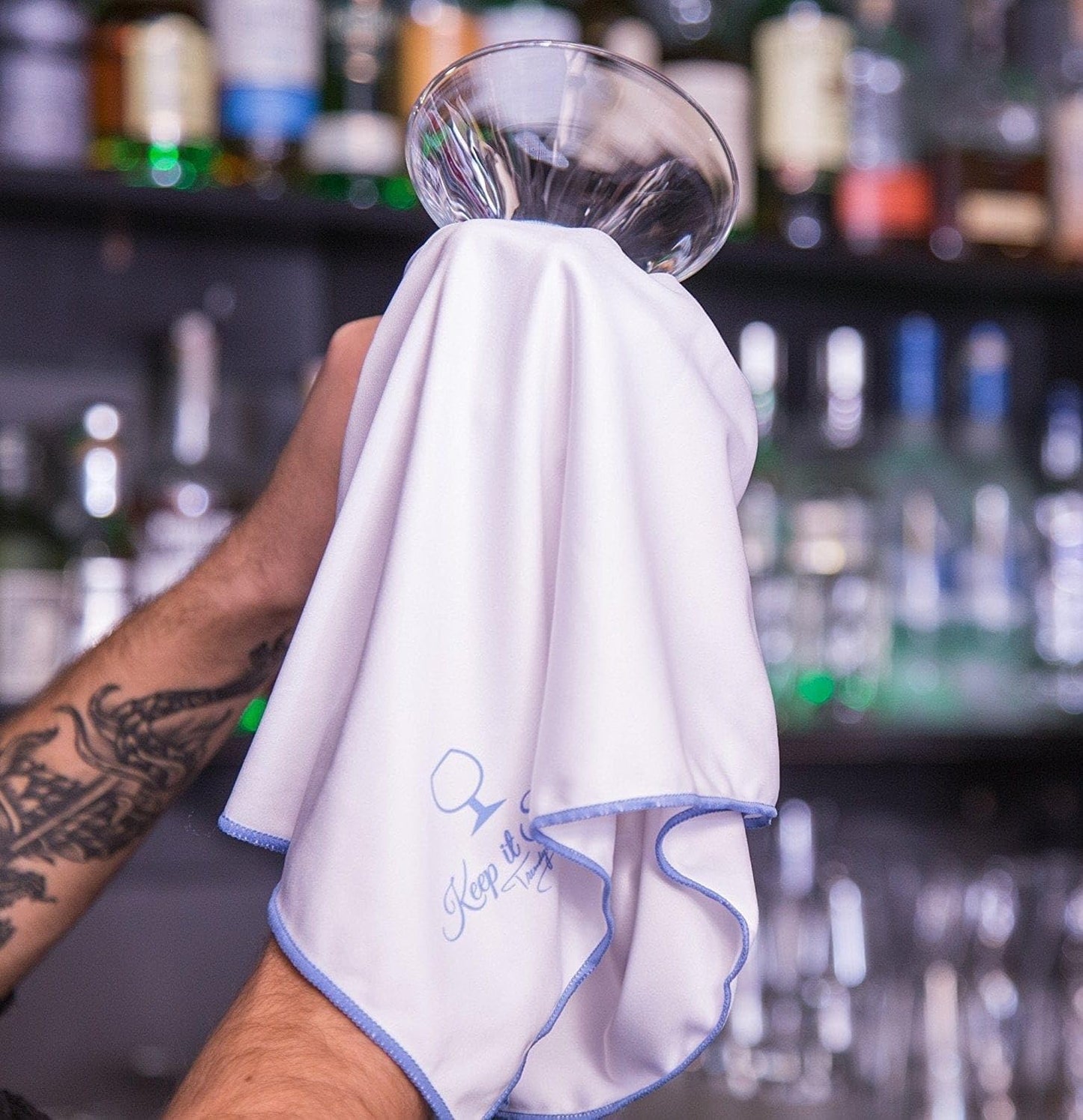 Trendy Bartender Microfiber Glass Polishing Lint-Free Cloth for Spotless Shine and a Residue-Free Finish - Toast to Perfection - Pack of 2-25x20 inch - White