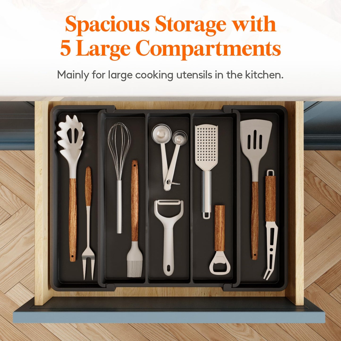 Lifewit Utensil Organizer for Kitchen Drawers, Expandable Cooking Utensil Tray, Adjustable Cutlery