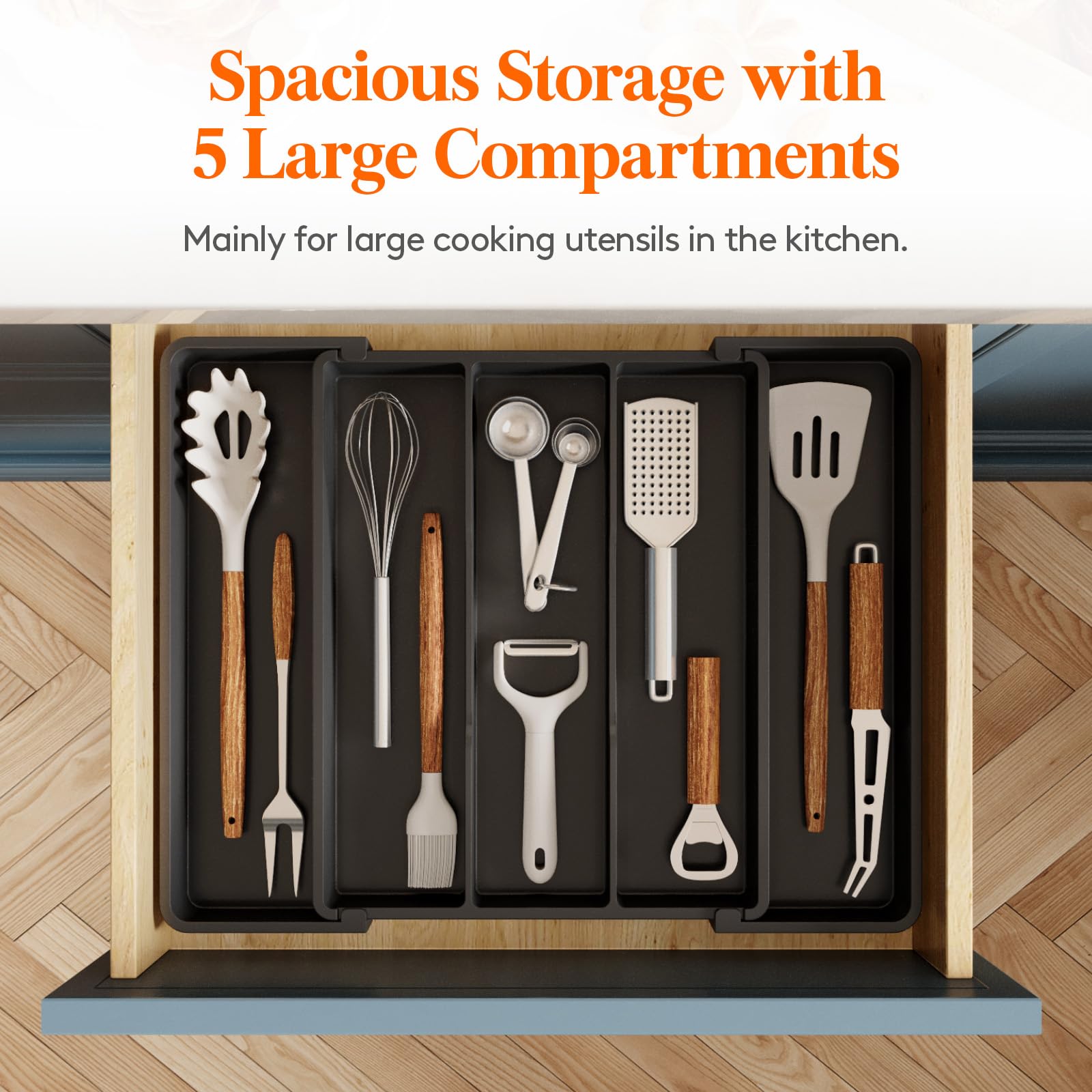 Lifewit Utensil Organizer for Kitchen Drawers, Expandable Cooking Utensil Tray, Adjustable Cutlery