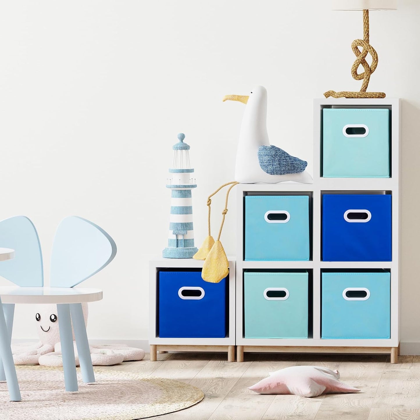 Stero Fabric Storage Cubes Bins, 11 inch Fun Colored Foldable Storage Baskets with Dual Plastic Handle for Home, Kids Room, Closet and Toys Organization, Multi Colored, Set of 6