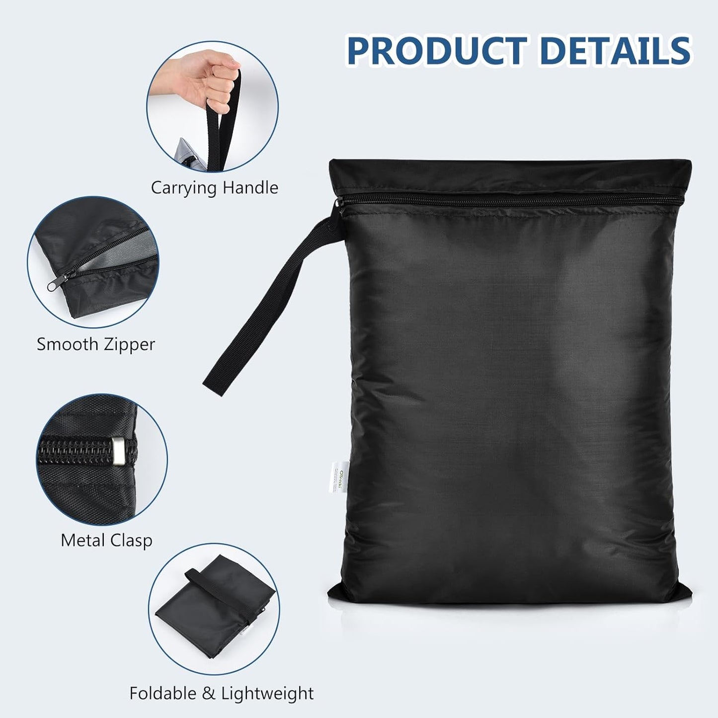 OTraki 2PCS Waterproof Bag for Swimsuit 12x16 inch Wet Dry Bags With Portable Handle & Zipper Reusable Travel Wet Clothes Gym Bag Storage for Beach/Pool/Swimming, Black&Grey