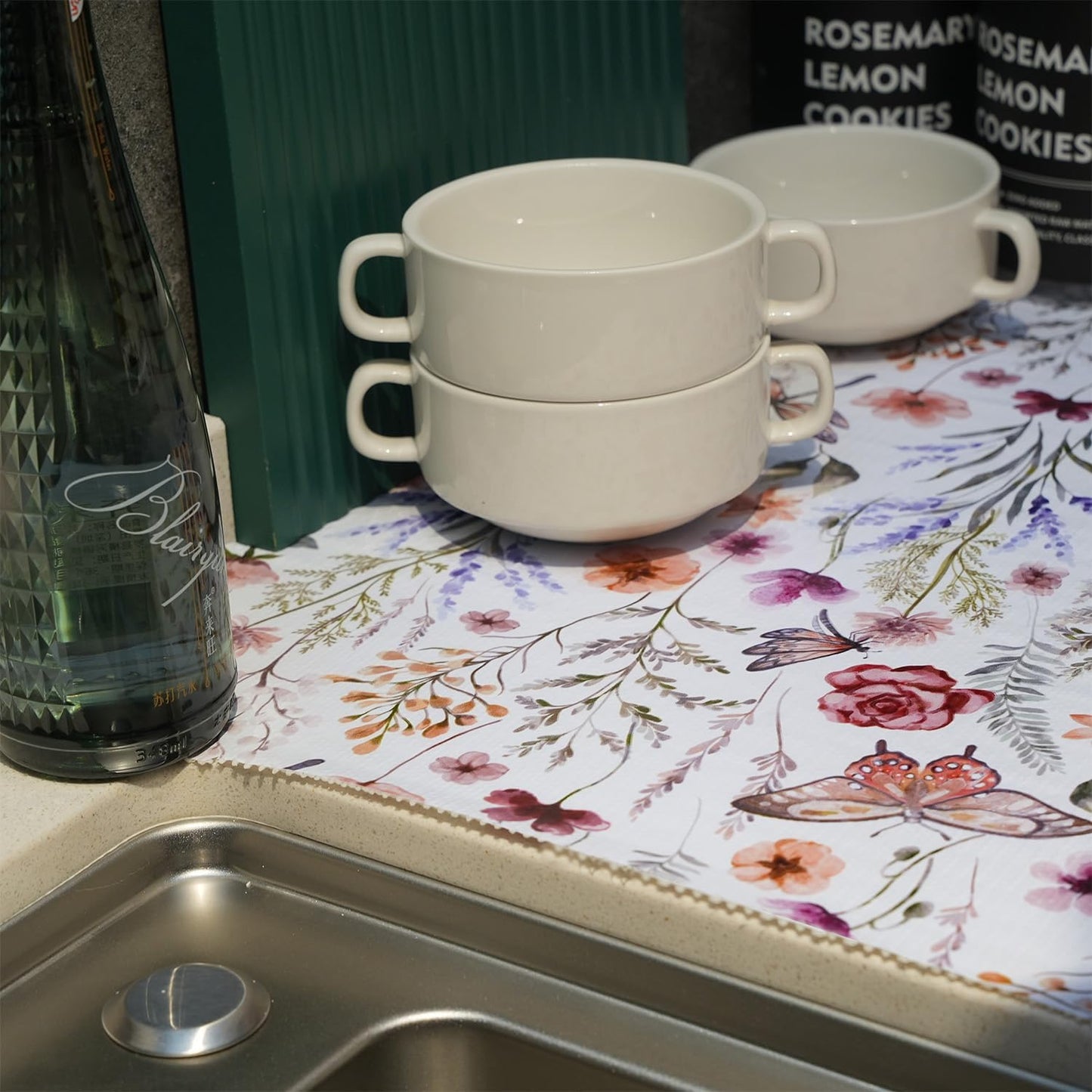 Shelf and Drawer Liner for Kitchen Cabinets, Non-Adhesive and Strong Non-Slip Floral Shelf Cabinet Drawer Liners for Kitchen, Waterproof Cupboard Liners,Easy to Clean,12IN x 10FT