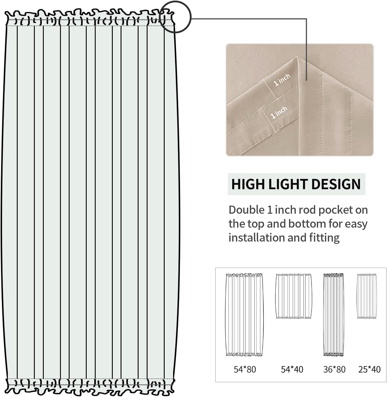 DWCN French Door Curtains – Rod Pocket Thermal Blackout Curtain for Doors with Glass Window, Kitchen and Patio Doors for Privacy, 36 X 80 Inches Long, 1 Curtain Panel with Tieback, Beige