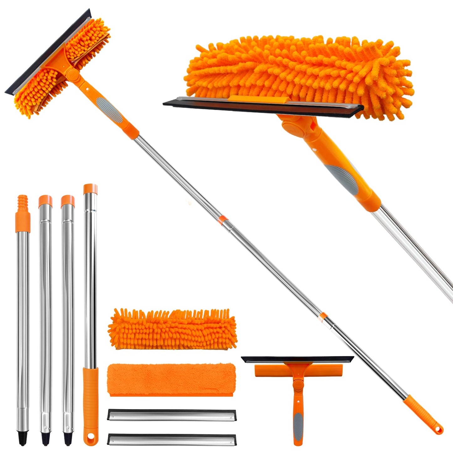 LILISPAI 2 in 1 Window Squeegee Cleaner Kit Extension Pole, 67 in, Orange