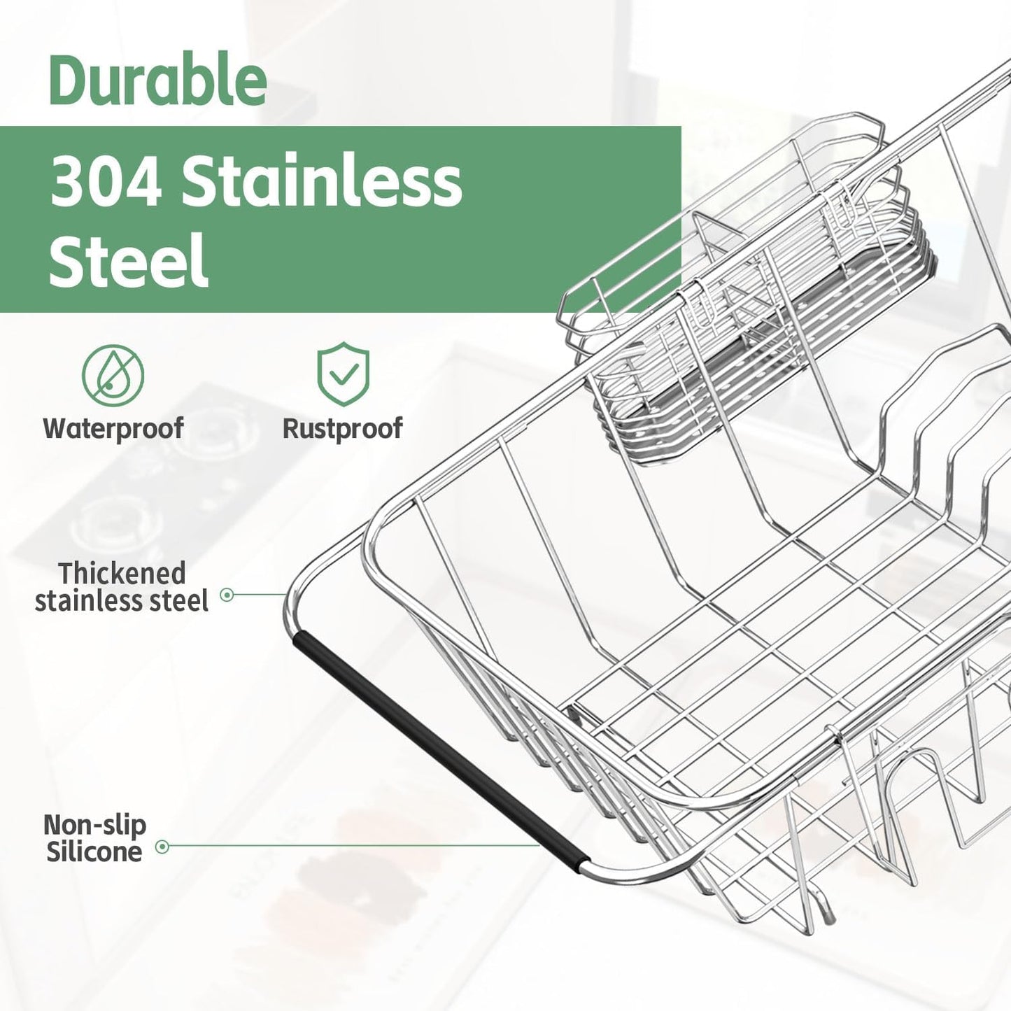 Small Dish Drying Rack in Sink, Extendable Stainless Steel Dish Drainers for Kitchen Counter, Anti-Rust Dish Dryer Rack with Utensil & Cup Holders, for Inside Sink, Over The Sink(for 1-2 People)