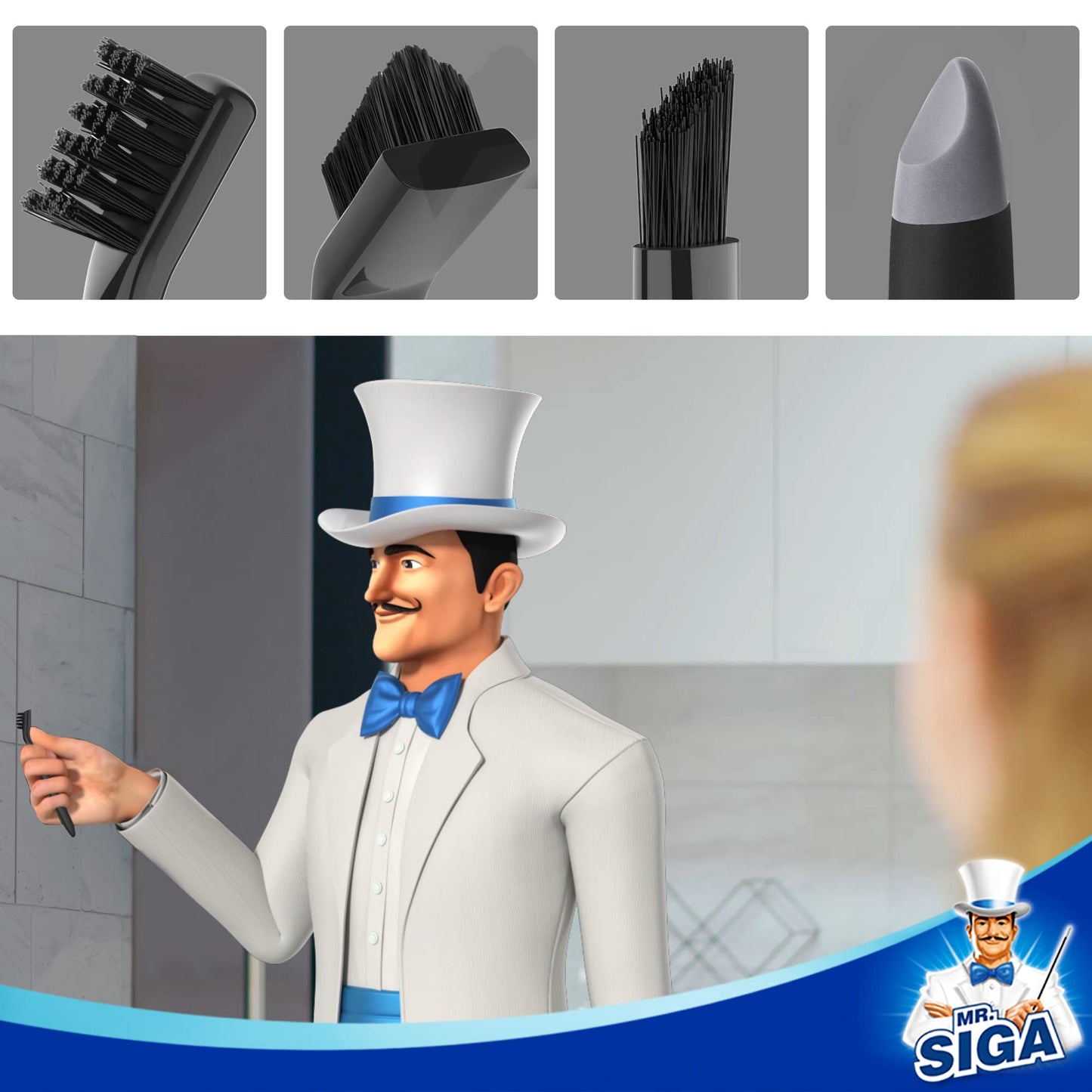 MR.SIGA Grout Cleaner Brush Set, Detail Cleaning Brush Set for Tiles, Sinks