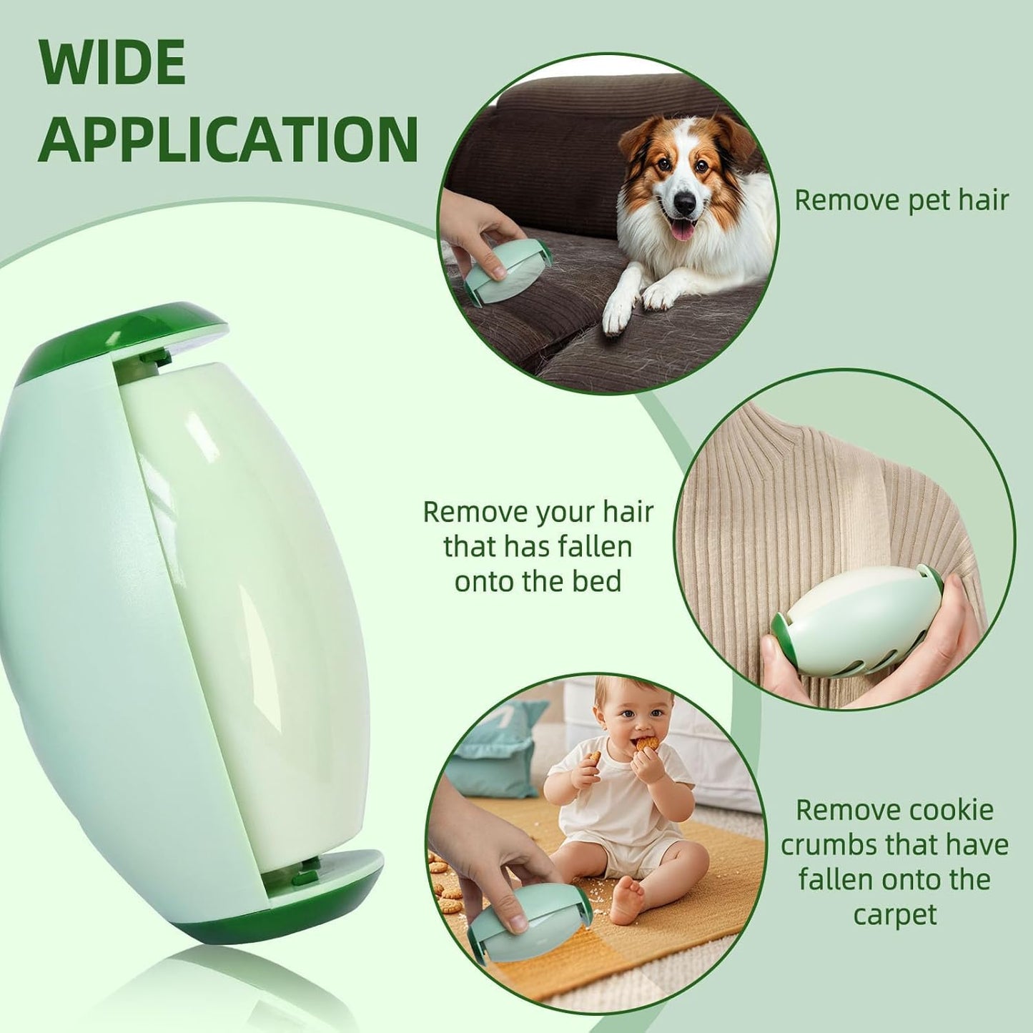 Upgrade Reusable Lint Roller for Pet Hair, Portable Washable Sticky Rollers for Clothes, Super Sticky Home Travel Lint Roller Ball Remover Clothes Plush, Hair, Dust(Green)