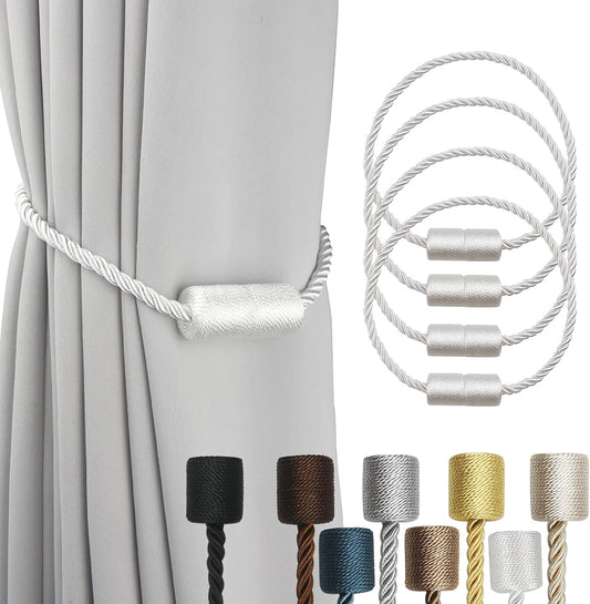 4 Pack White Strong Magnetic Curtain Tiebacks Outdoor Elegant Decorative Tie Backs Modern Rope