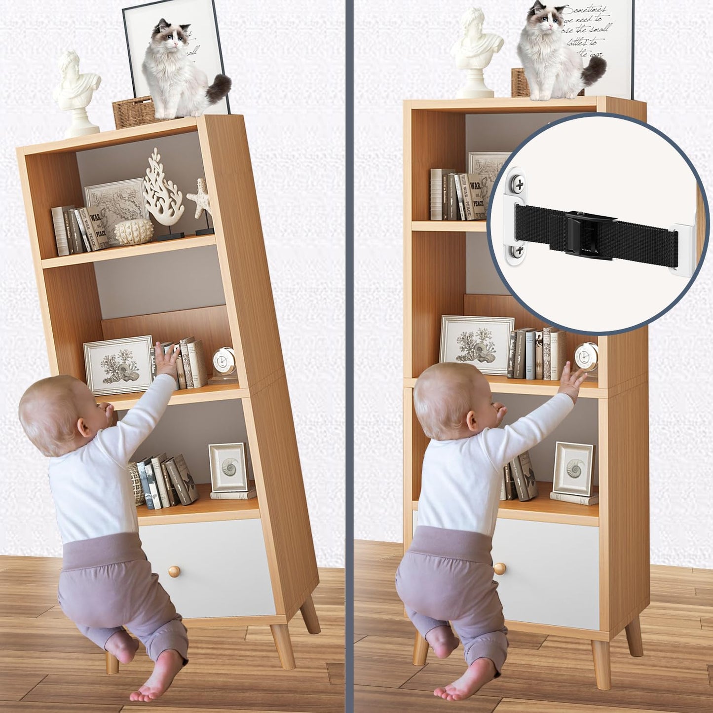 Furniture Anchors（2 Sets）for Baby Proofing Removable Anti Tip Furniture Anchors Adjustable Furniture Wall Anchor Earthquake Straps for Furniture for Child & Pet Protection (White)