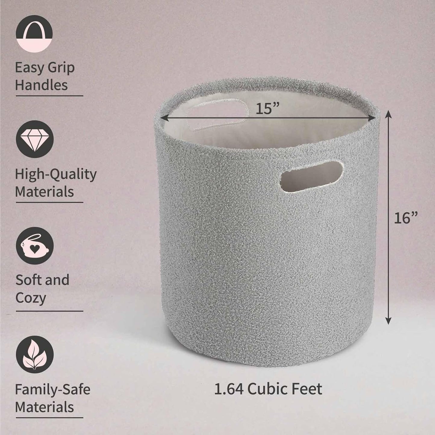 PUTSKA Basket – Round Storage for Toys, Clothes, Stuffed Animals – Soft Baby Girl Basket for Nursery, Kids Room, Bedroom, Living Room – Large, Grey