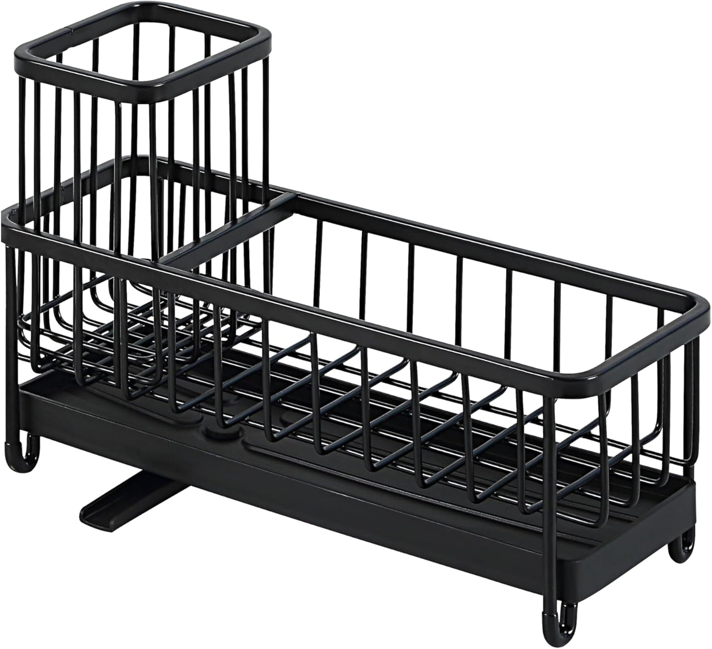 SunnyPoint Never Rust Stainless Utensil, Sink Cleaning Tools Holder for Kitchen Sink With Drain Board; Dish Wand, Sponge, Soap Dispenser, Utensil Organizer Caddy (BLK)