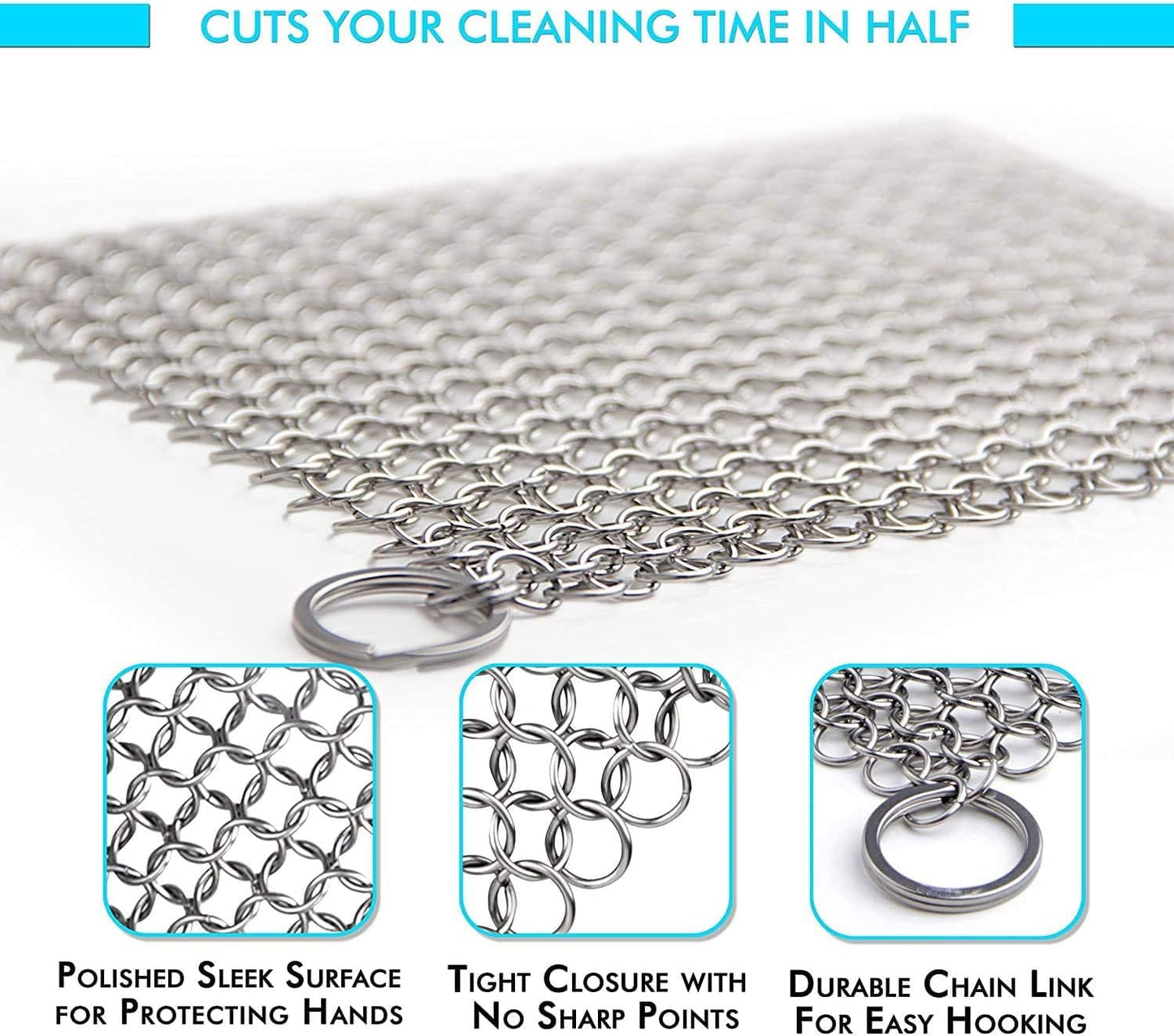 Scrubber Chainmail - Cleaner for Cast Iron Stainless Steel Anodized Cookware Scraper Cleaning Dutch Ovens Scourer for All Types of Skillet Griddles Cast Iron Pans Pots Grills & Dutch Ovens by Krisp