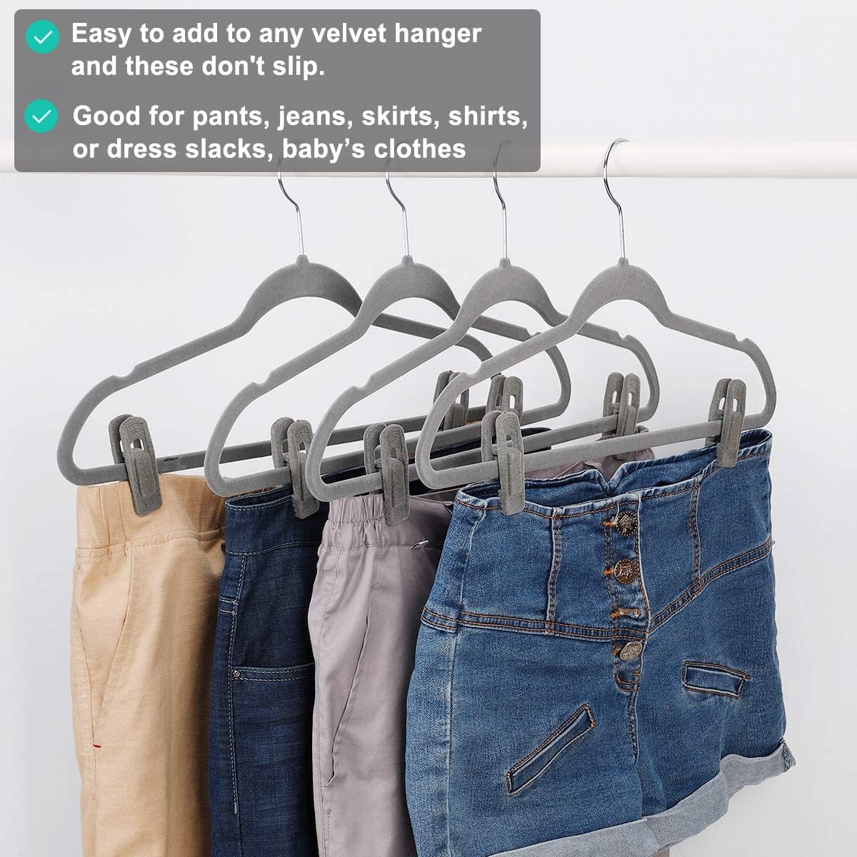Grey Velvet Hanger Clips - 60 PCS Velvet Hanger Clip, Strong Velvet Clips Fit for Velvet Hangers