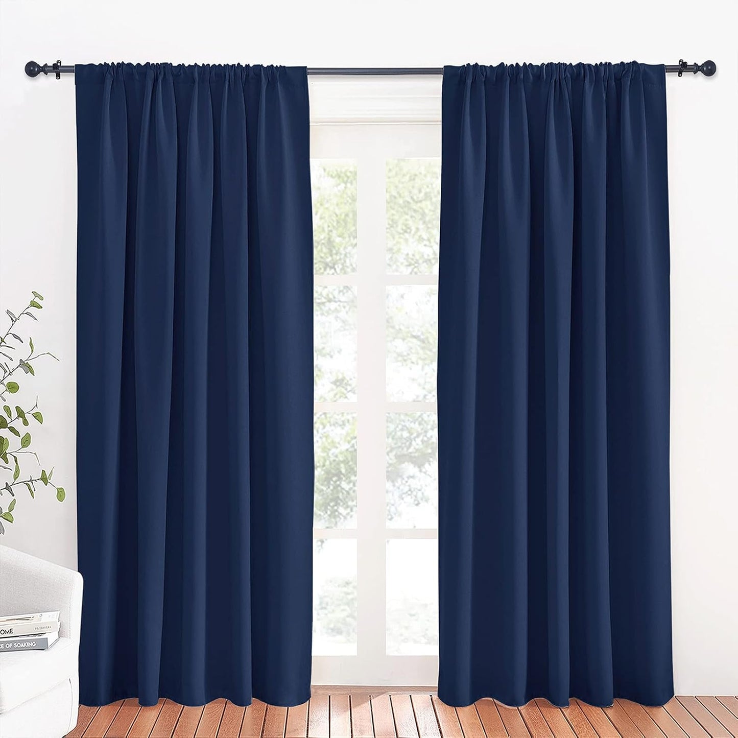 RYB HOME Large Curtains for Living Room 84 inches Length, Blackout Privacy Room Divider Curtains for Doorway Closet Basement Patio Door Bay Window, W 70 x L 84, Navy Blue, 2 Panels