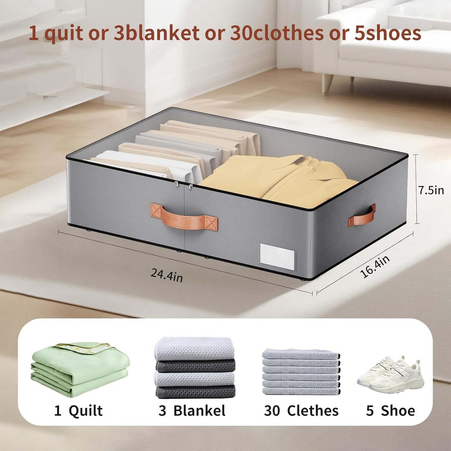 Under bed Storage With Wheels,Large Capacity 7.5 inches Height Storage Bins,Rolling Under bed Shoe Storage Containers,Under bed Storage Drawers for clothes & blankets