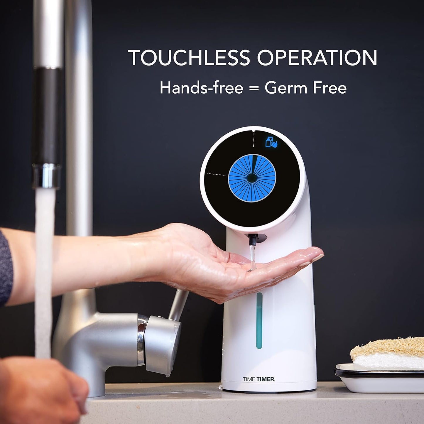 Time Timer WASH with Soap Dispenser — Hands Free Automatic Soap Dispenser with 30 Second Visual Countdown Display, Touch-Less Handwashing, for Kitchen or Bathroom Timer with Optional Music Sound