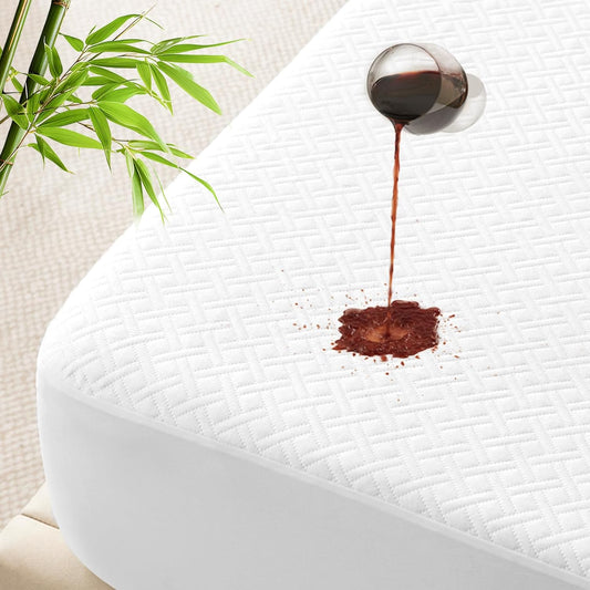 100% Waterproof Queen Mattress Protector, Breathable Bamboo Rayon Mattress Cover with 8”-21” Deep