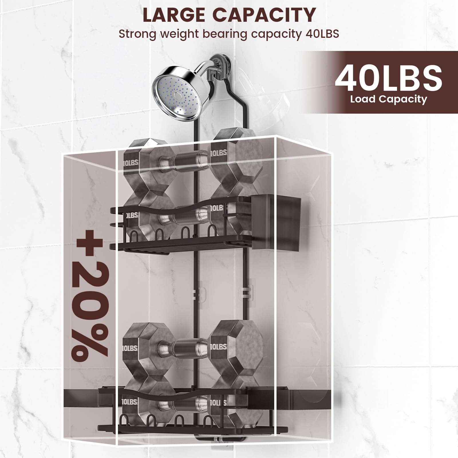 Rustproof Shower Caddy Hanging with Soap Holders for Bathroom, Black