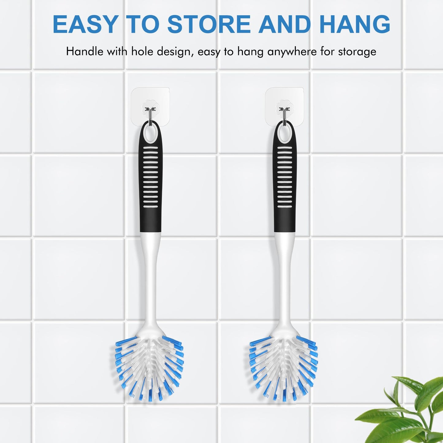 SetSail Dish Brush with Handle, 2 Pack Stiff Bristles Dish Scrubber with Built-in Scraper Dish