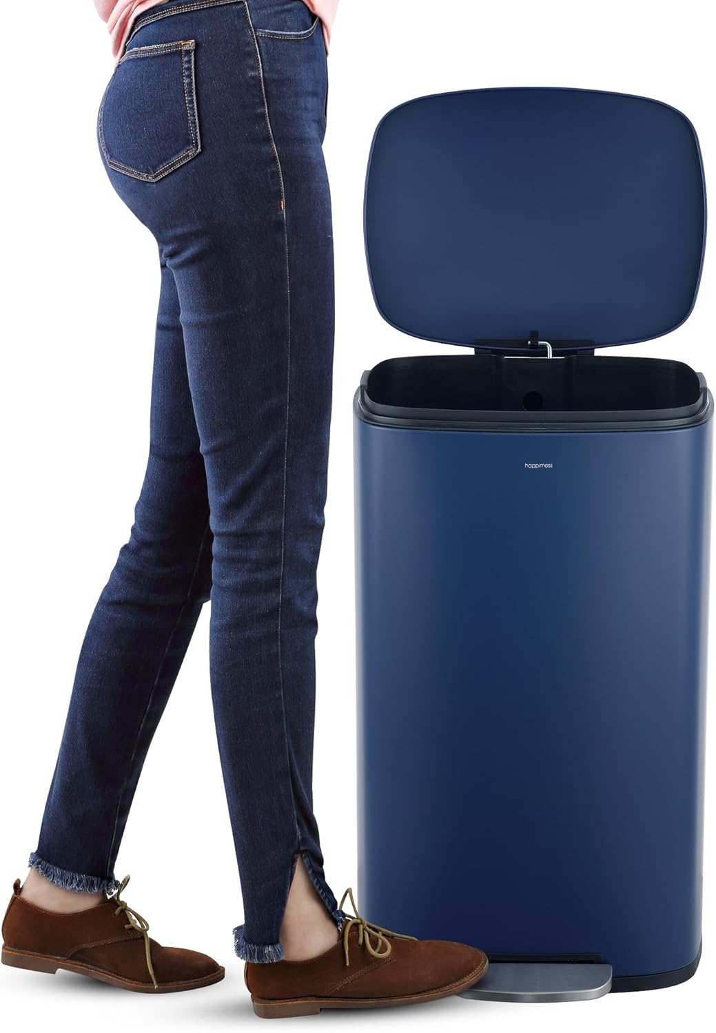 happimess HPM1011E Curtis 8-Gallon Step-Open Trash Can, Fingerprint Resistant, Modern, Minimalistic for Home, Kitchen, Laundry Room, Office, Bedroom, Bathroom, Denim Blue