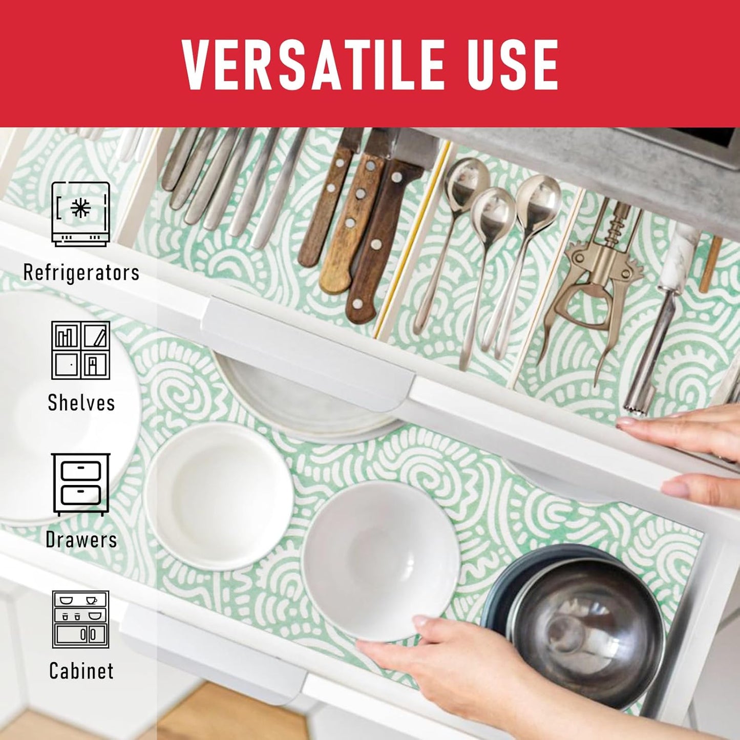 Cooyes Refrigerator Shelf Liners, Drawer Liners for Kitchen Cabinets, Absorbent Fridge Mats with Non-Slip Particles, Breathable Cloth Material BPAfree, Keep Produce Fresh Longer, 6 Pack, 12" × 24"