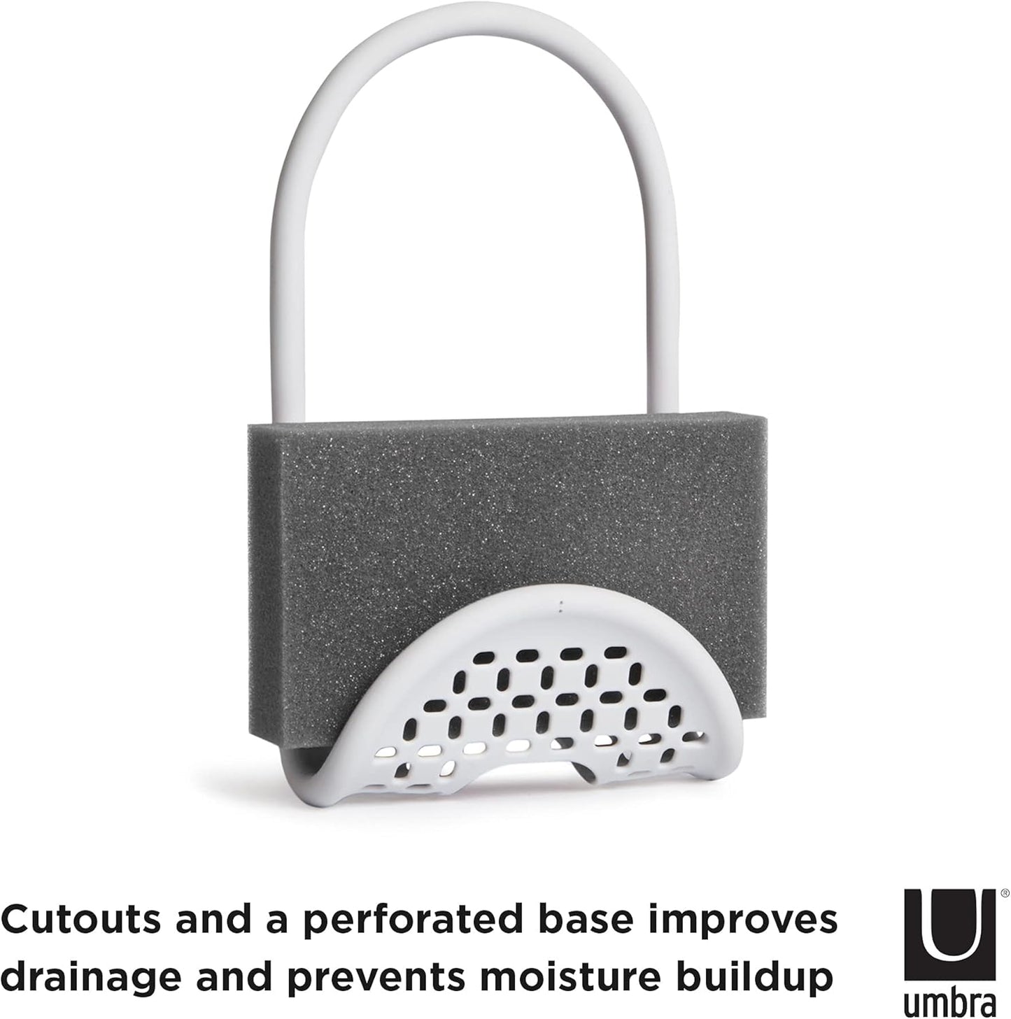 Umbra Sling Flexible Sink Caddy, Non-Slip – Holds Sponge, Scrubbing Brush or Dishrag, White