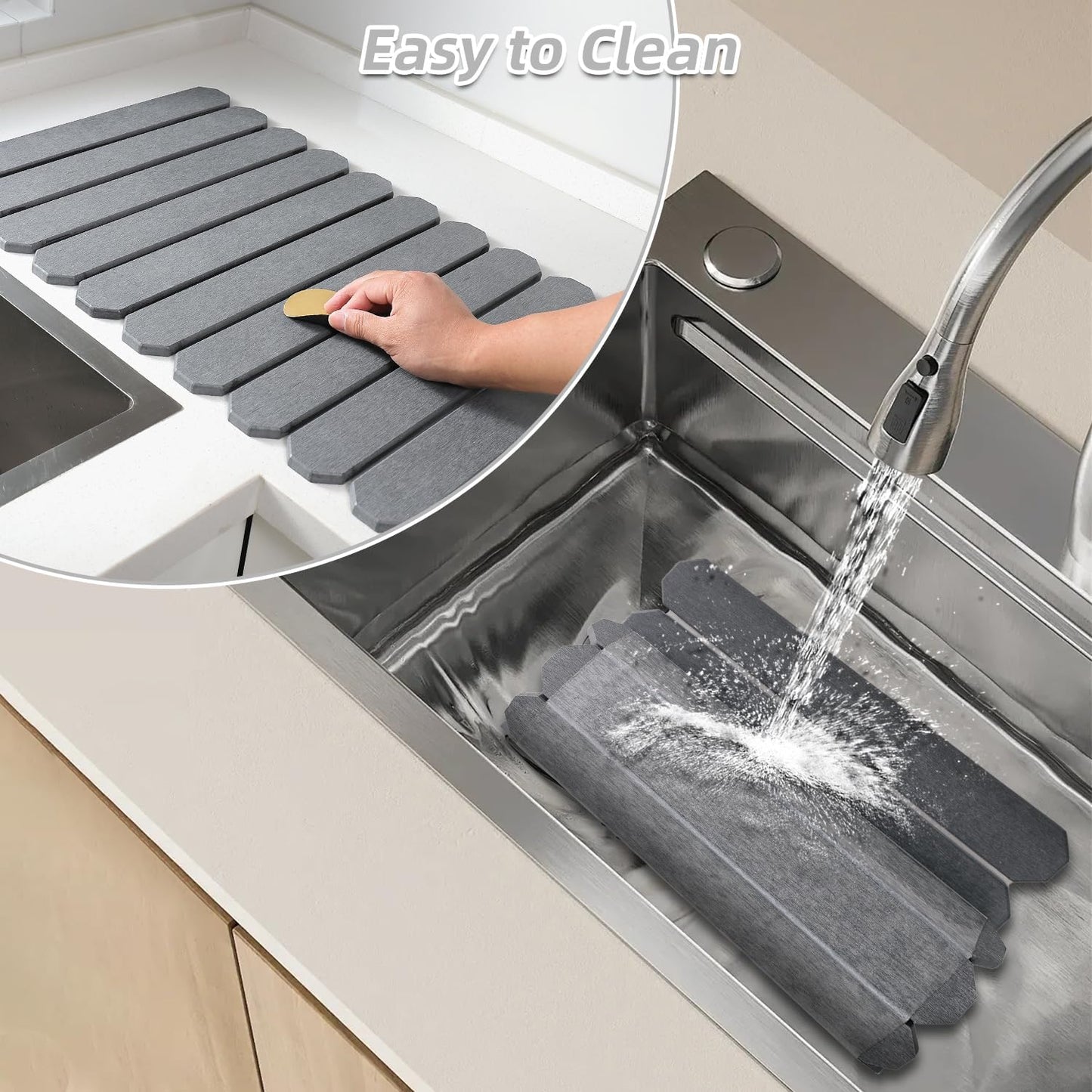 Large Stone Drying Mat for Kitchen Counter - 24"x16" Quick Dry Dish Drying Mat for Cups Dishes Bottles - Absorbent Non-Slip Diatomaceous Earth Mats (Dark Grey)