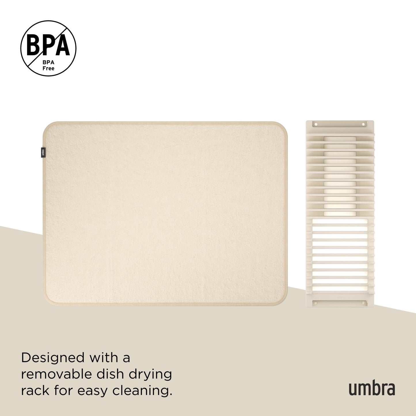 Umbra Udry Dish Drying Rack with Mat, Folds Flat for Storage, Linen