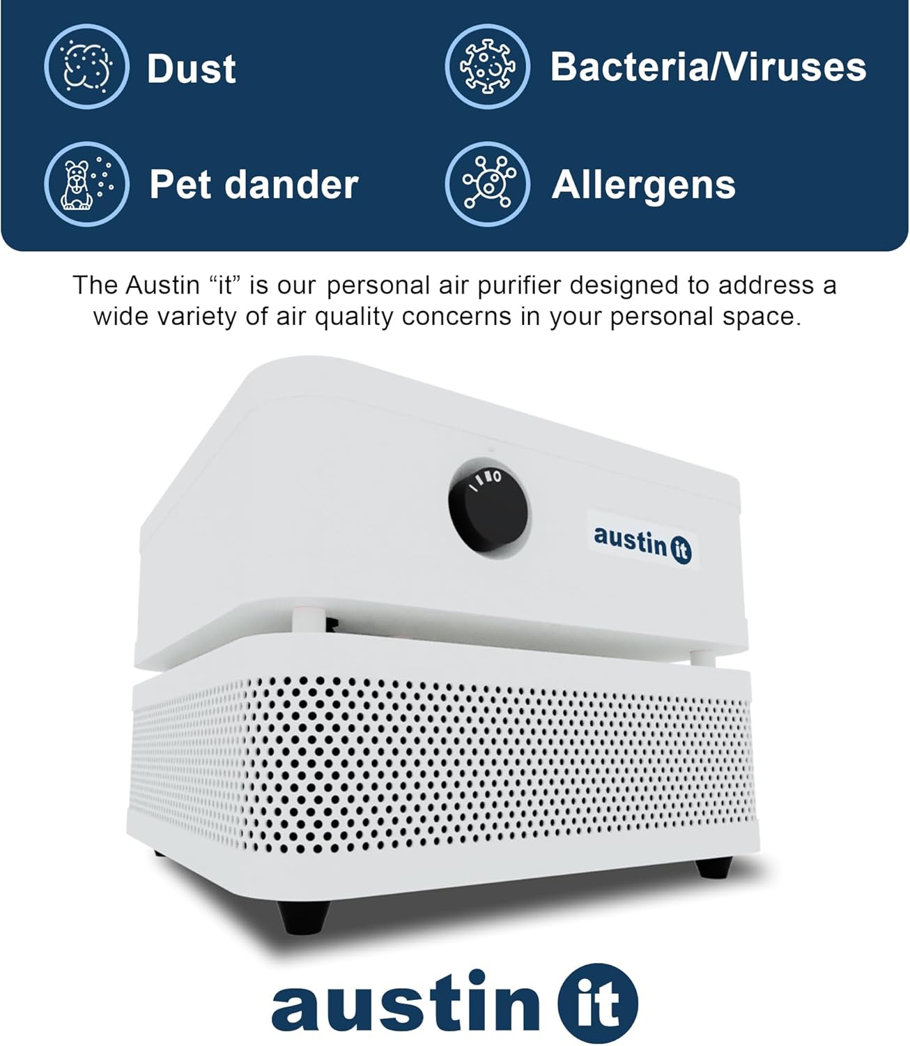 Austin Air it Personal Air Purifier - Sleek Allergy Air Purifier for Office & Room - Capturesf Particles Bedroom Purifier Air Filter - Stylish Tabletop Purifier for Dust, Model C100C1