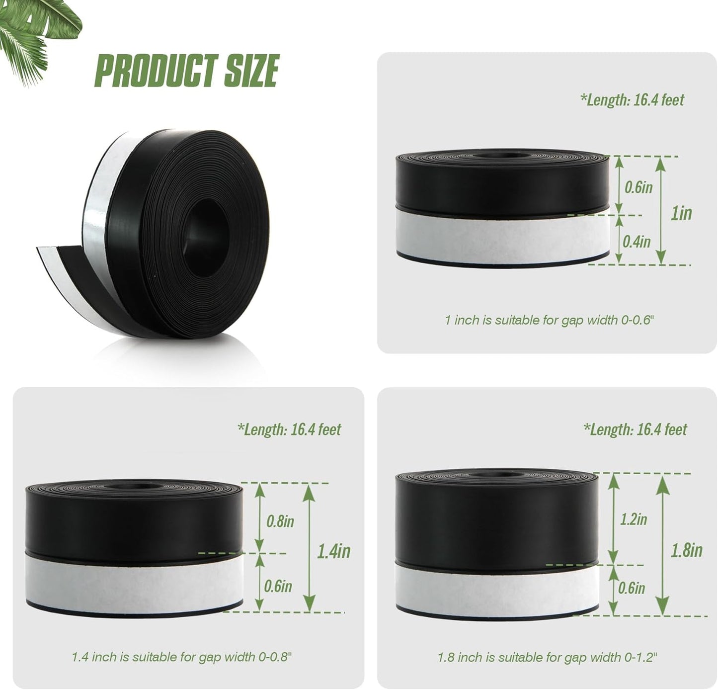 Silicone Weather Stripping Door Seal Strip, 16.4 Feet Self Adhesive Sealing Sticker Sealing Tape for Door Draft Stopper Adhesive for Doors Windows Shower Glass Gaps (Black, Width 35mm)