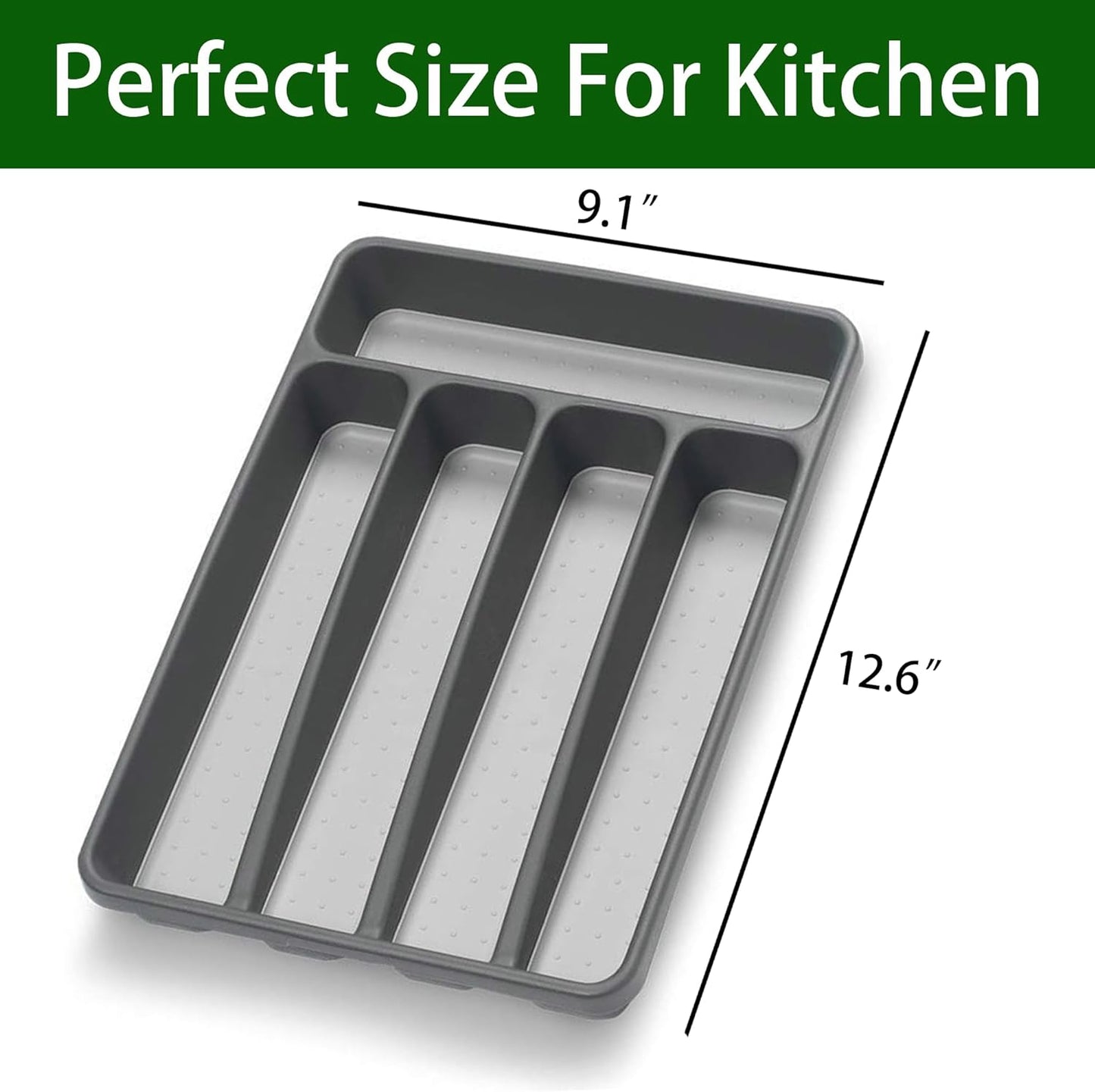 Silverware Organizer Utenisl Organizer Holder Kitchen Drawer Organizer Plastic Silverware Tray for Drawer Flatware Organizer 5 Compartment Black