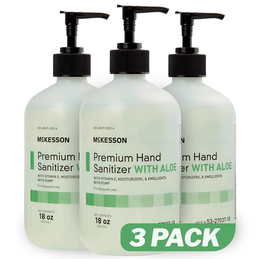 McKesson Hand Sanitizer with Aloe, 18 oz Pump Bottle [Pack of 3] - 70% Ethyl Alcohol, Spring Water Scent, No-Rinse Sanitizing Gel with Vitamin E and Moisturizers, Medical-Grade
